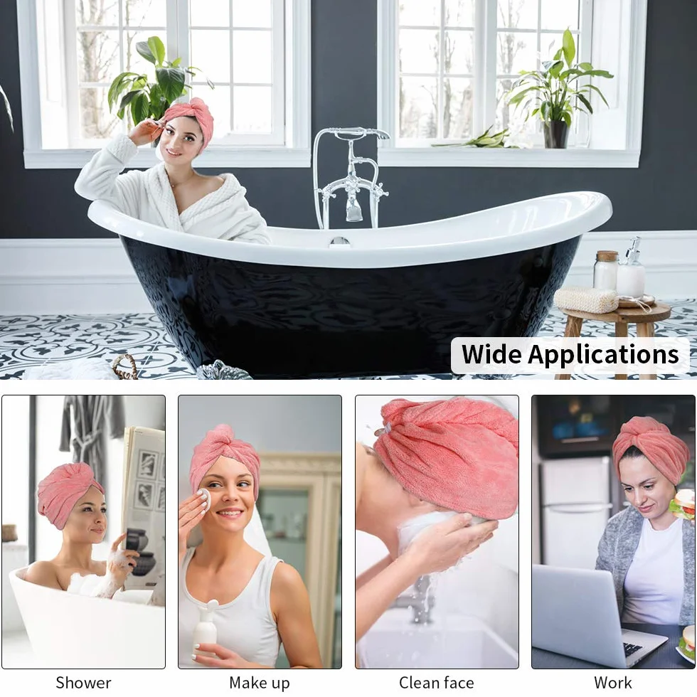 ACWOO Toallas para Secar el Pelo, Gorro de Secado Rápido Coral Fleece con Botón para Mujeres