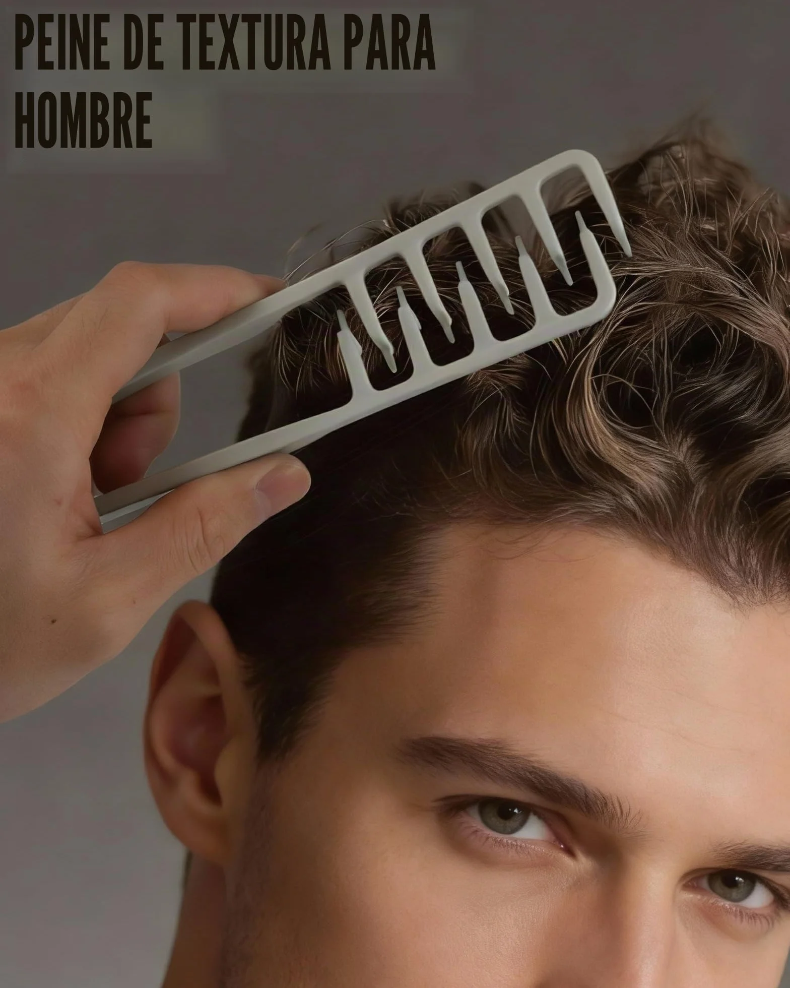 Peine Texturizador Hombre 1 Pieza, Dientes Anchos para Volumen de Raíces, Cabello Rizado - Gris