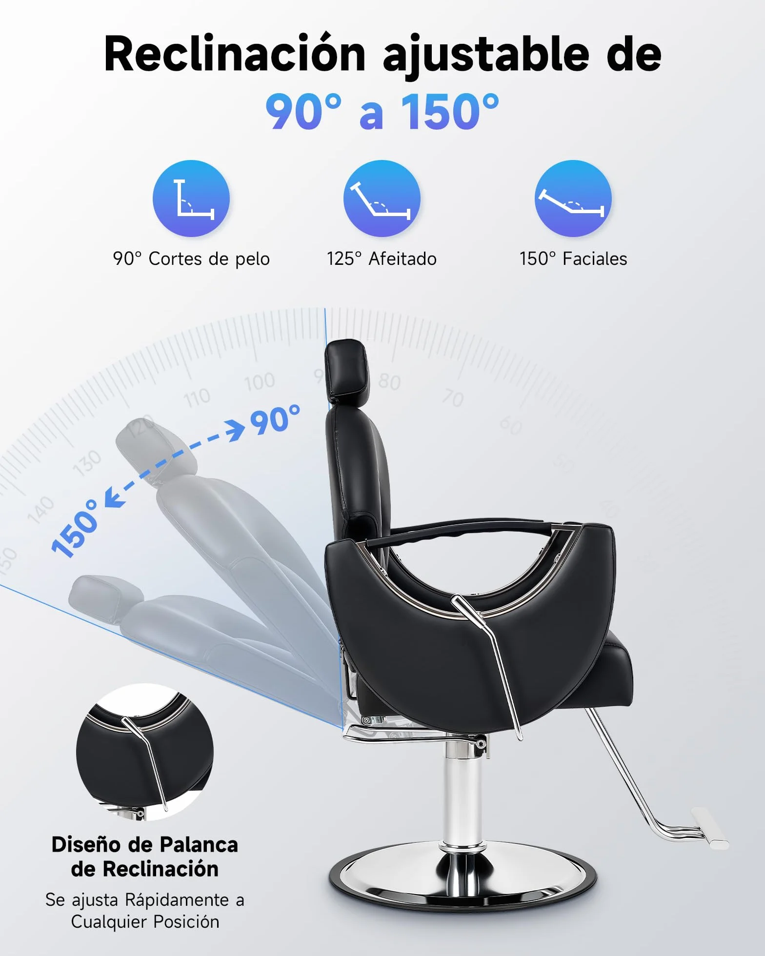 CO-Z Silla Peluquería Ajustable 90°-150° Sillón Barbero Bomba Hidráulica