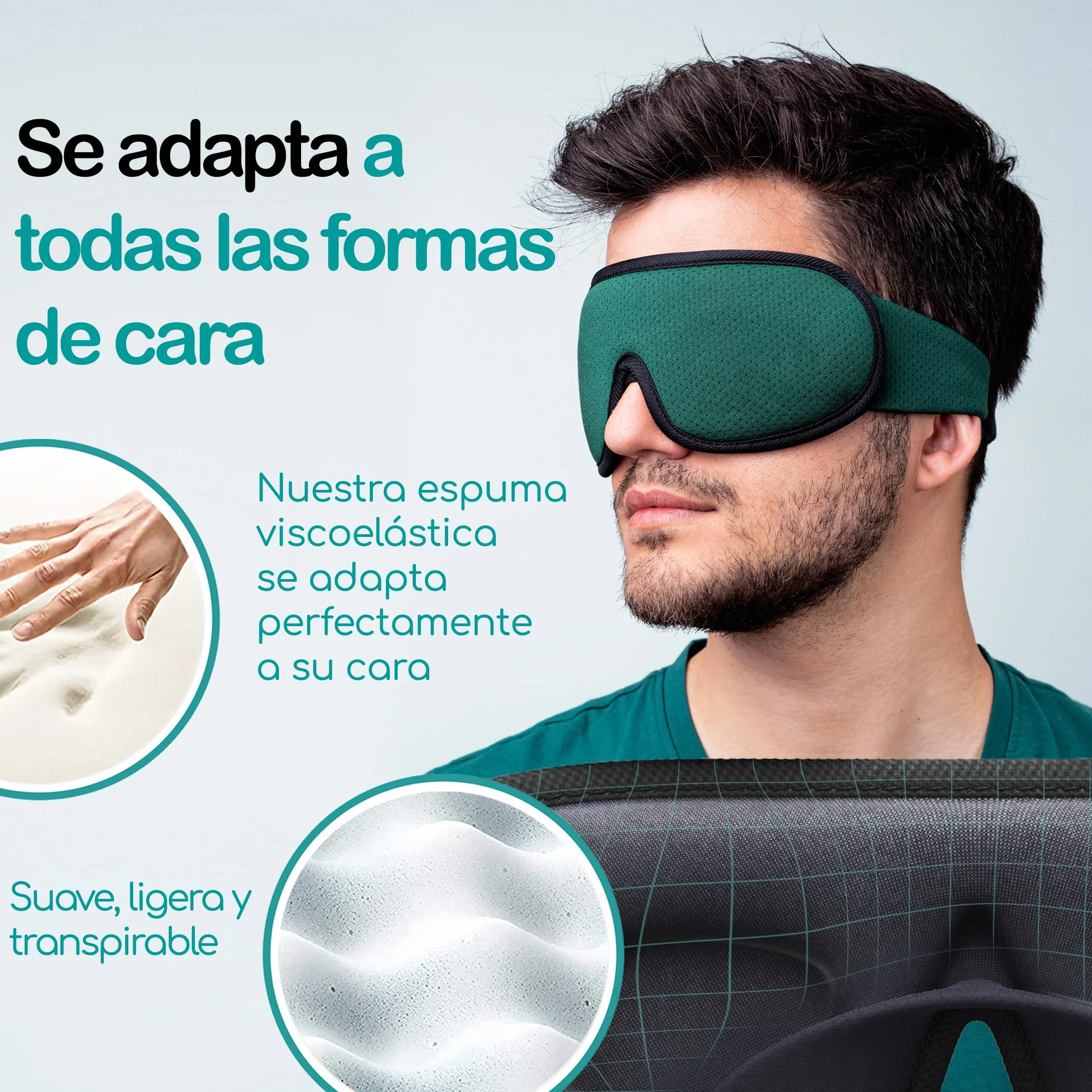 Antifaz para Dormir 3D Oscuridad Total 4pc, Ajustable de Malla Transpirable para Mujer y Hombre