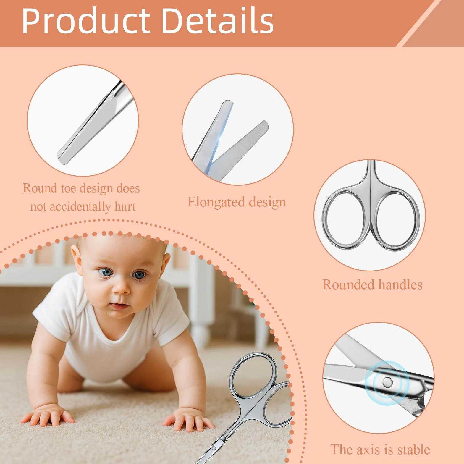 Tijeras de Uñas de Acero Inoxidable para Bebés, Cortaúñas Pequeñas y Afiladas, Plateadas