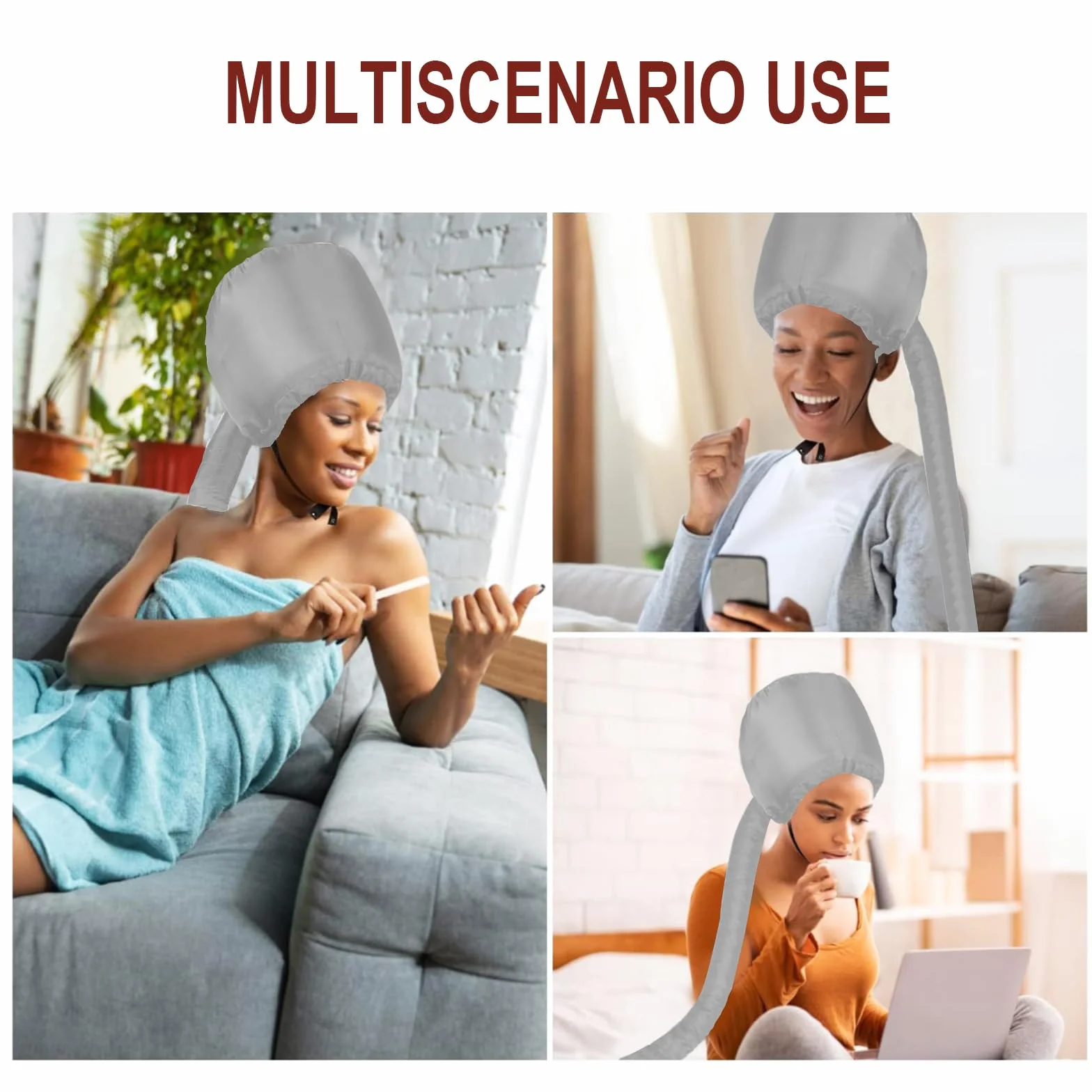 Gorro Secador de Pelo Universal con Peine, Bolsa de Almacenamiento, Gris