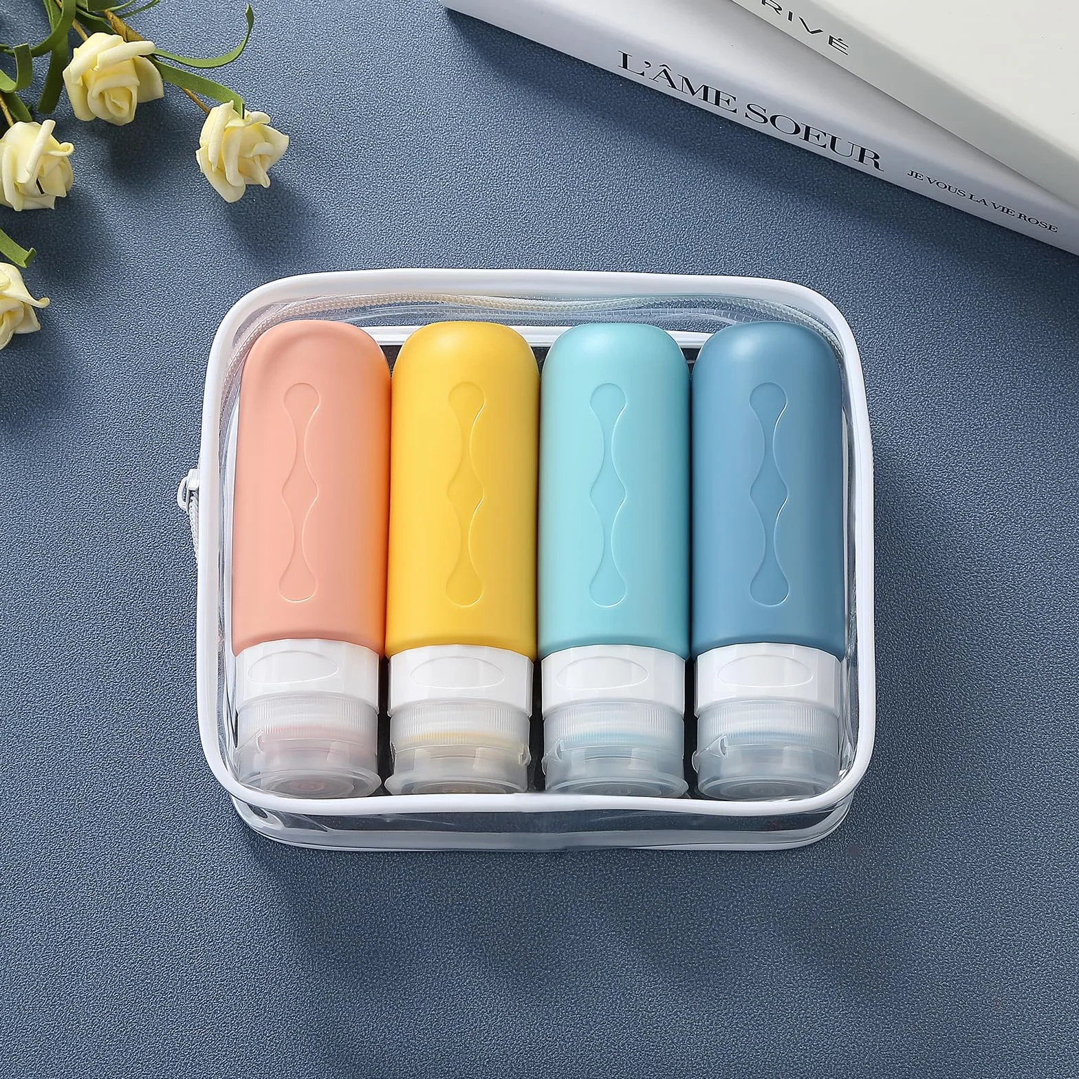 Gemice Botella de Viaje 4 Pack TSA Silicona a Prueba de Fugas 90ml para Champús Lociones