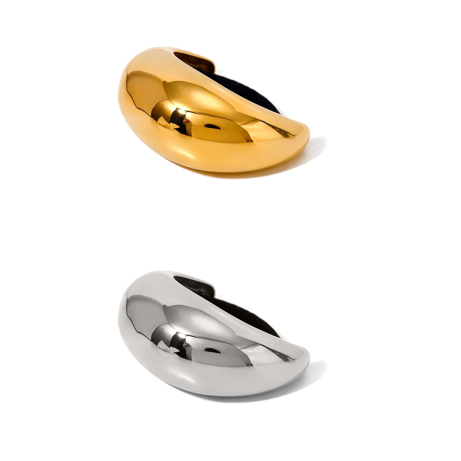 Lazos para el pelo de acero inoxidable, oro de 18 quilates, gruesos, coletas para mujer, brillantes soportes elásticos para coleta, accesorios geométricos dorados y plateados (tamaño grande dorado)