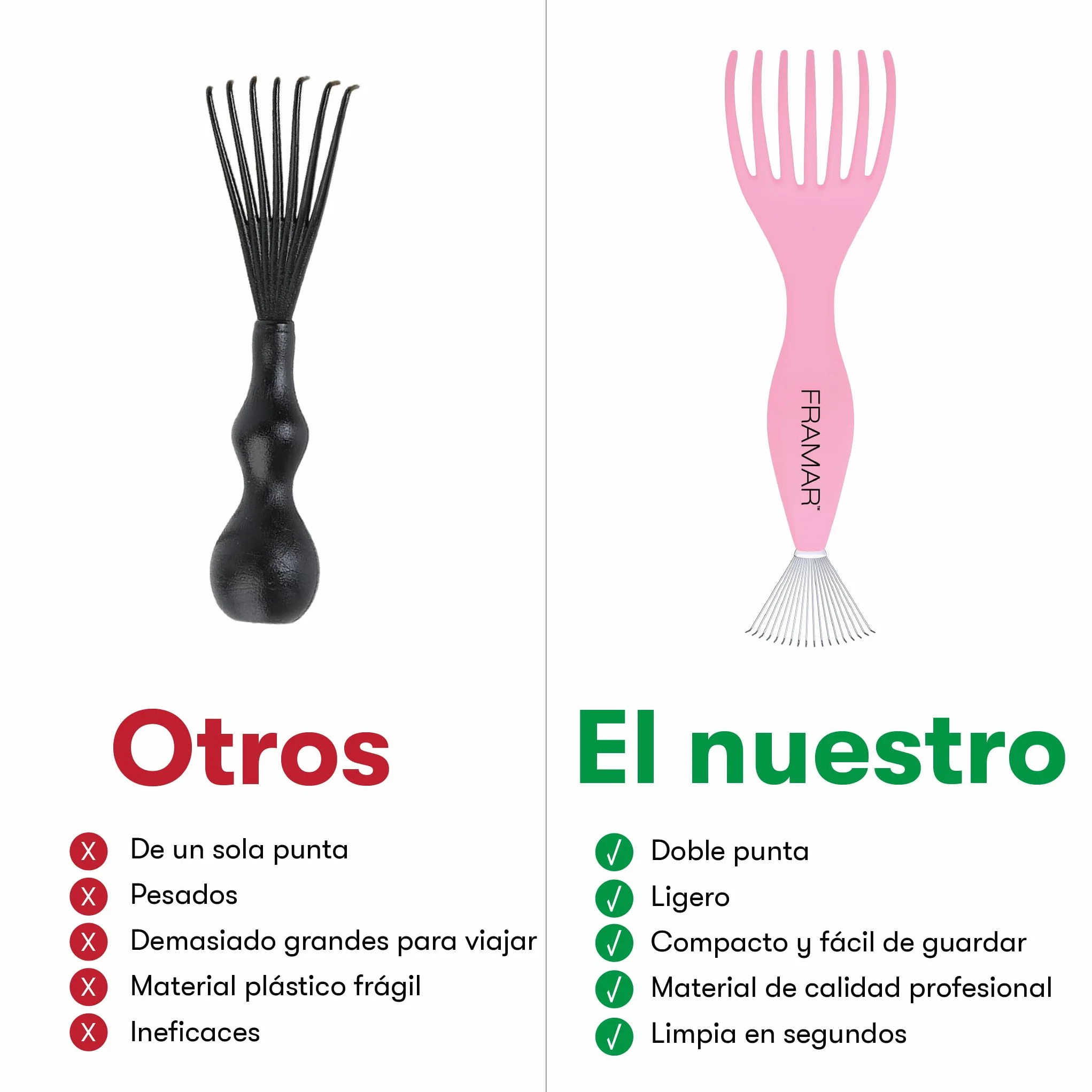 FRAMAR Limpia Cepillos Pelo Rastrillo - Elimina Vello y Acumulación Rosa