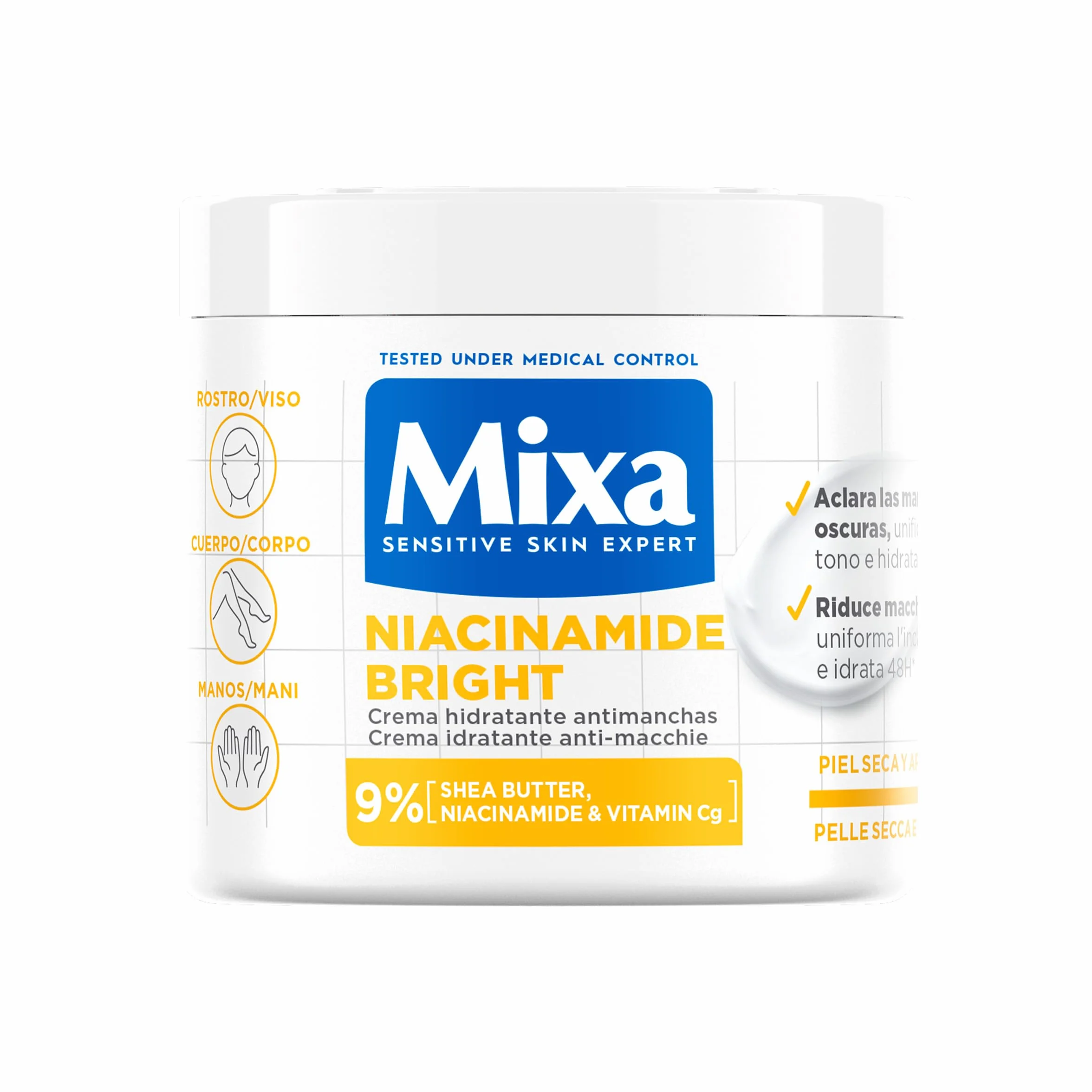 Mixa Crema Corporal Niacidamide Bright 9% Manteca de Karité Niacinamida Vitamina Cg 400 ml
