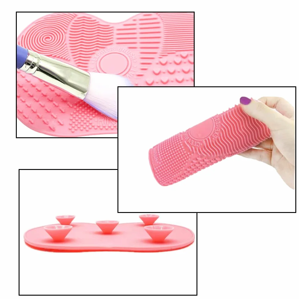 Almohadilla limpiadora de Brochas Cosméticas de Silicona Portátil, Estera de Limpieza (Rosa)