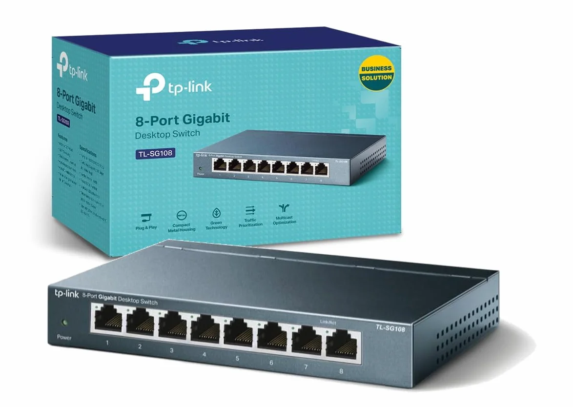TP-Link TL-SG108 V3.0 Switch de Escritorio 8 Puertos Gigabit 10/100/1000 Mbps Carcasa de Acero Negro