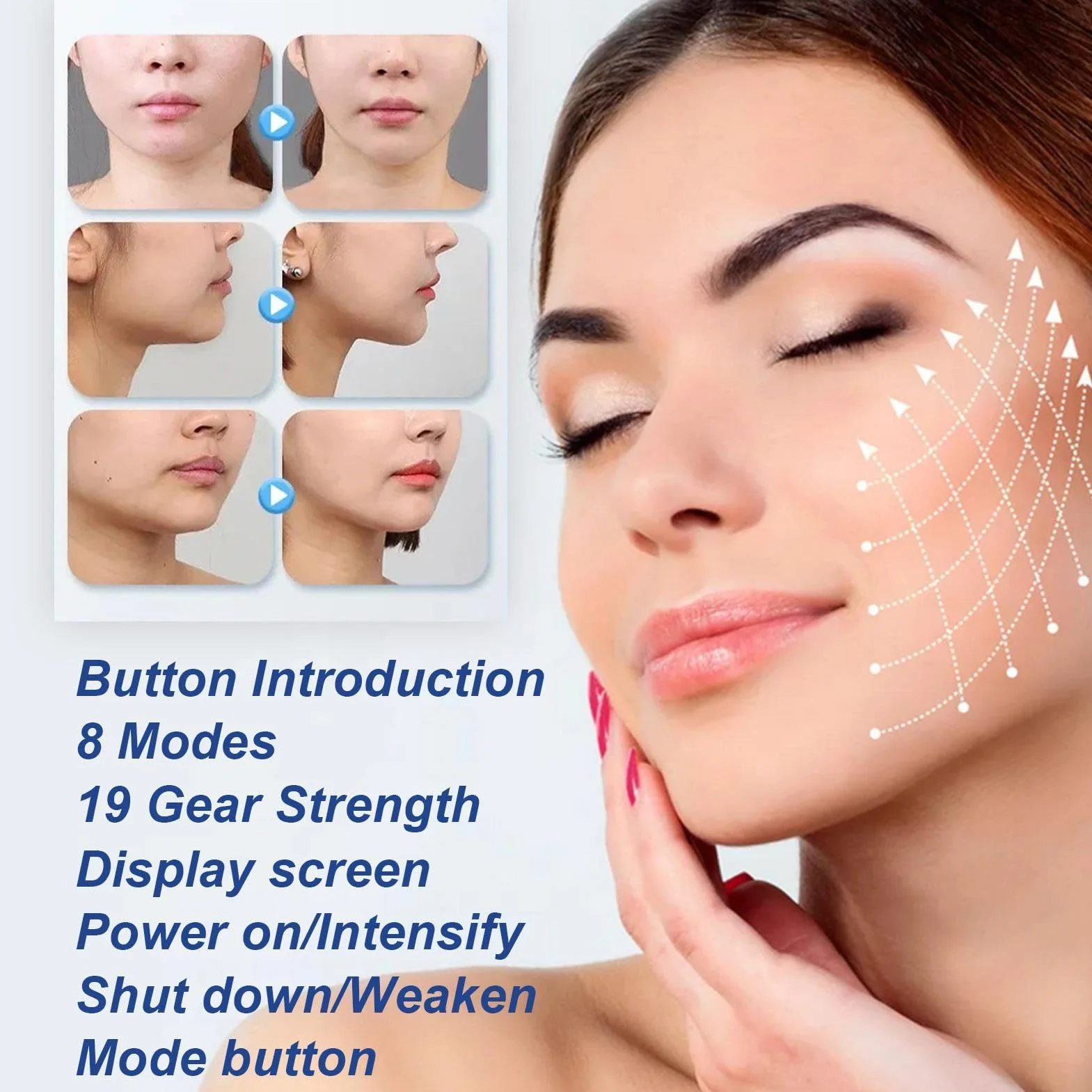 Fenytay Masajeador Facial EMS, Estimulador Muscular Facial bajo Ruido para Adelgazar la Cara
