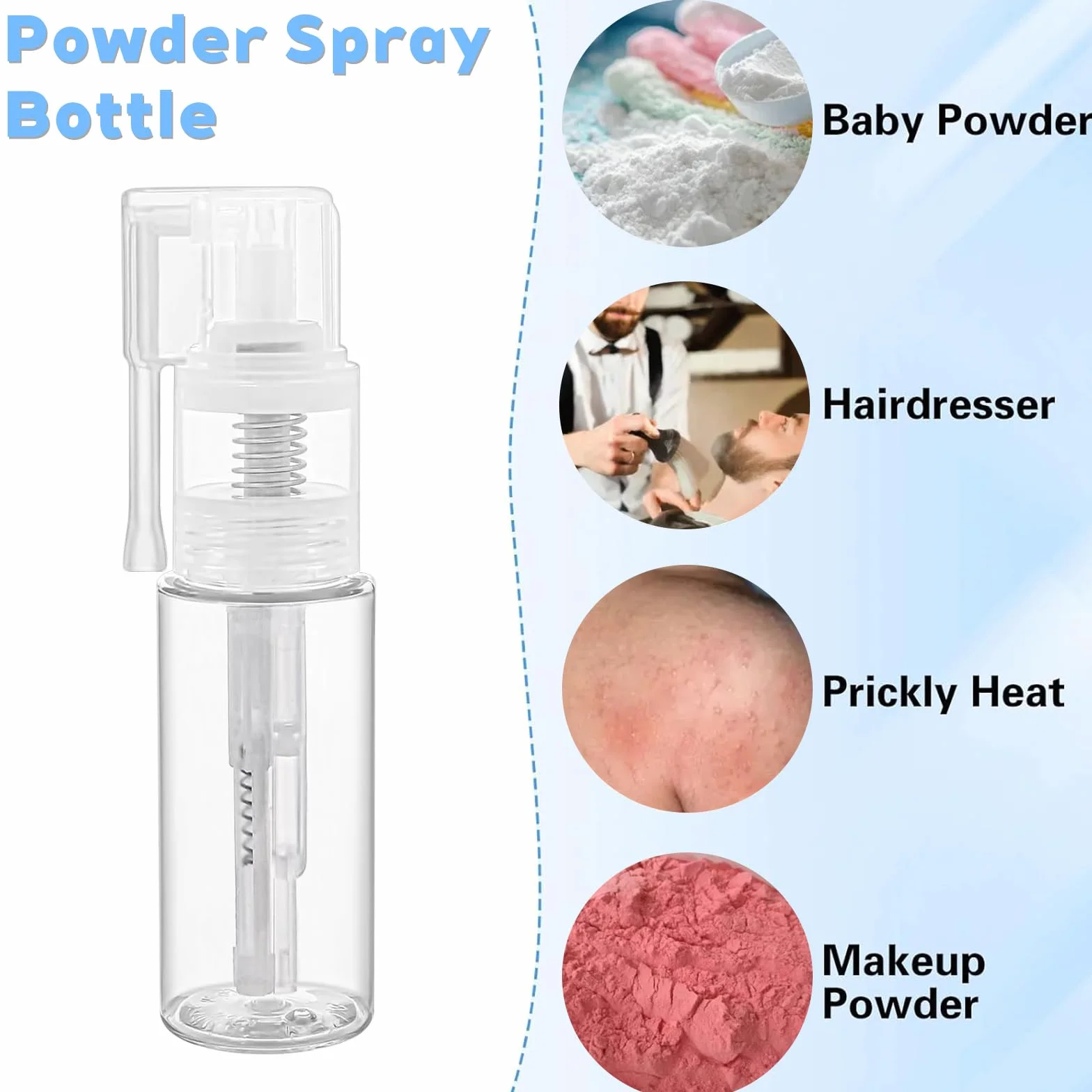 Pulverizadores de polvo con purpurina 50 ml, botella transparente con 2 embudos