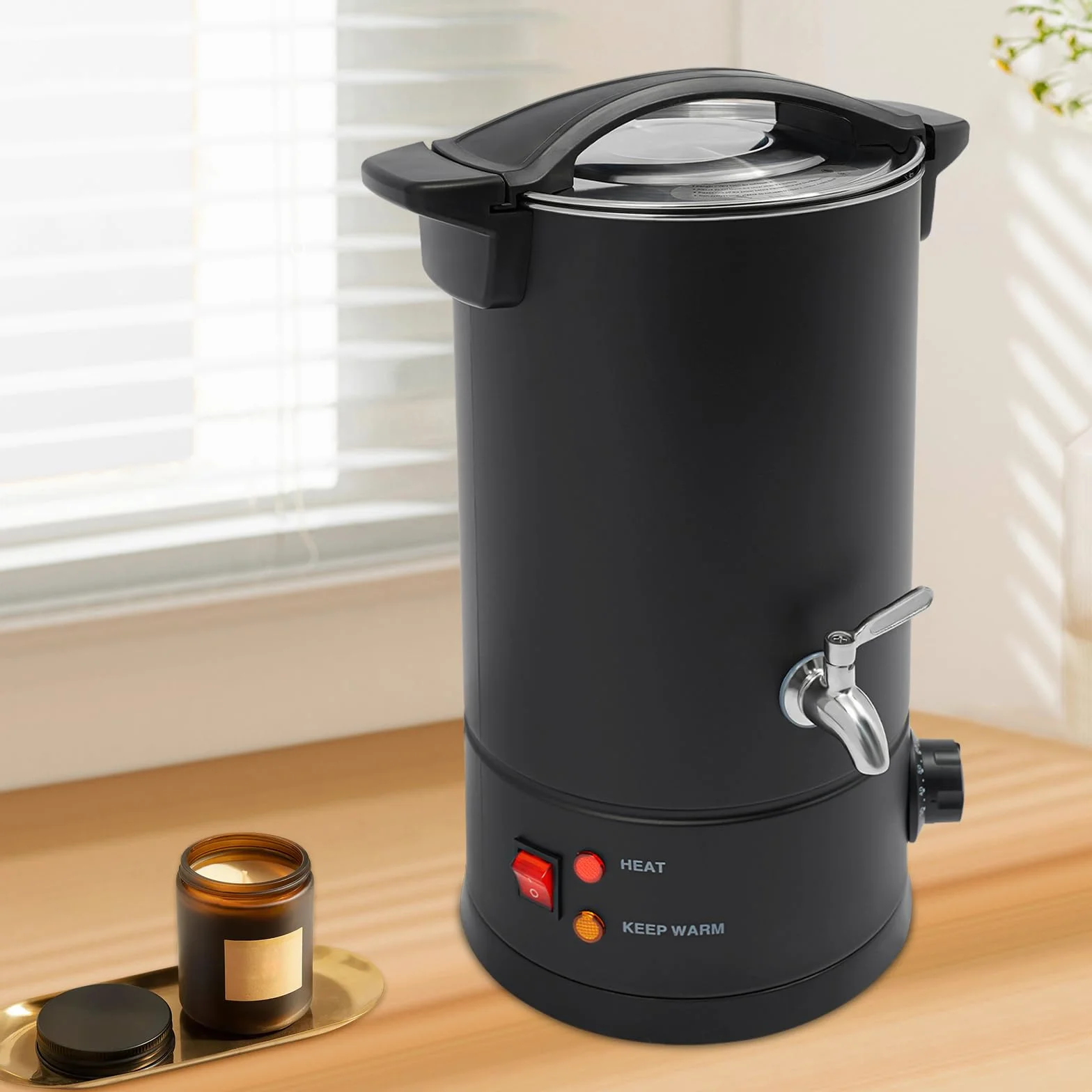 Derretidor de cera eléctrico, 10 L, 1800 W, 220 – 240 V, con enchufe europeo, acero inoxidable SUS304, 30 – 110 °C, grifo, calefacción/mantenimiento caliente para cera de vela