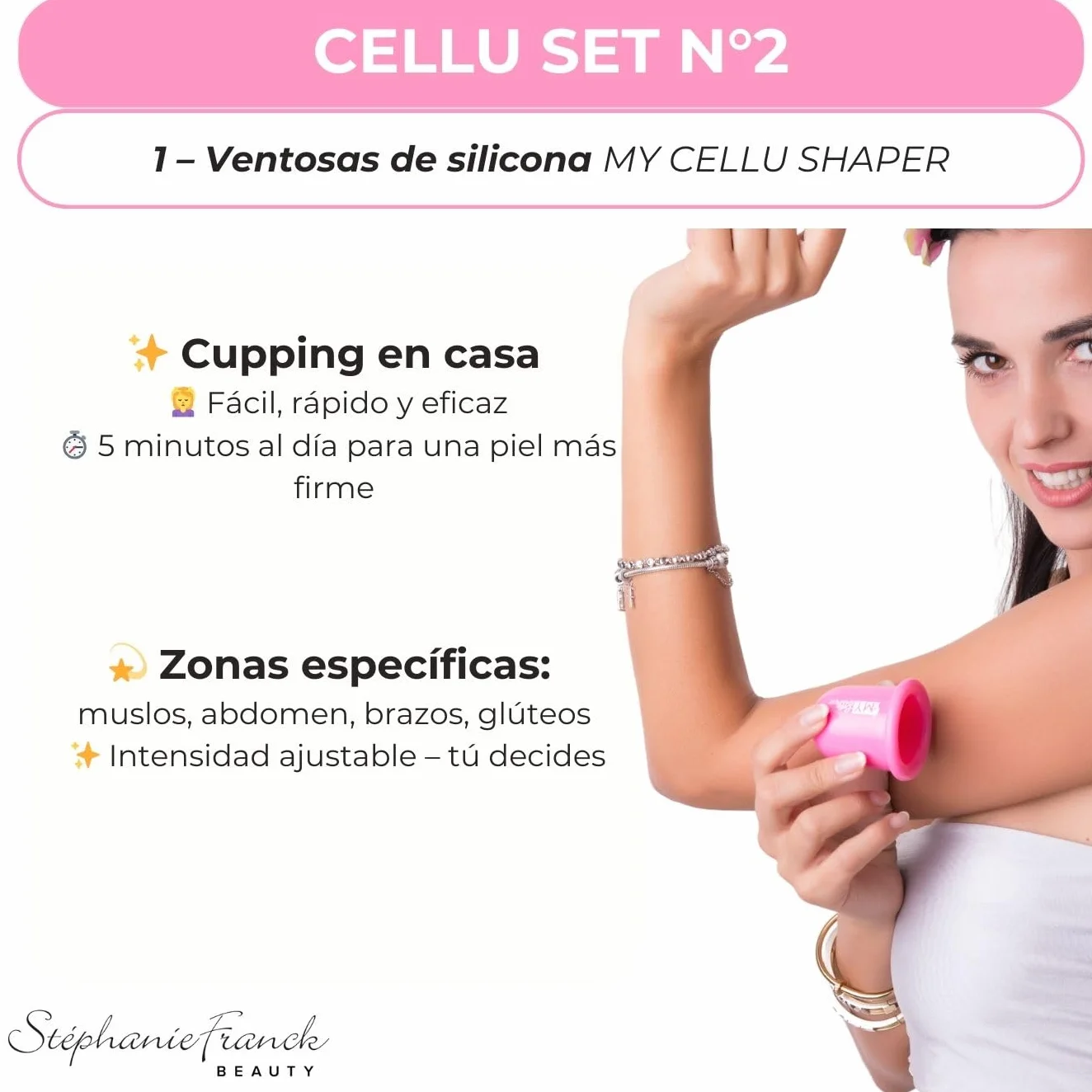 Stephanie Franck Beauty Set de Herramientas para Masaje N. 3 - Rodillo My Body Shaper, Ventosas My Cellu Shaper 5,5 cm, Banda Yoga, Metro