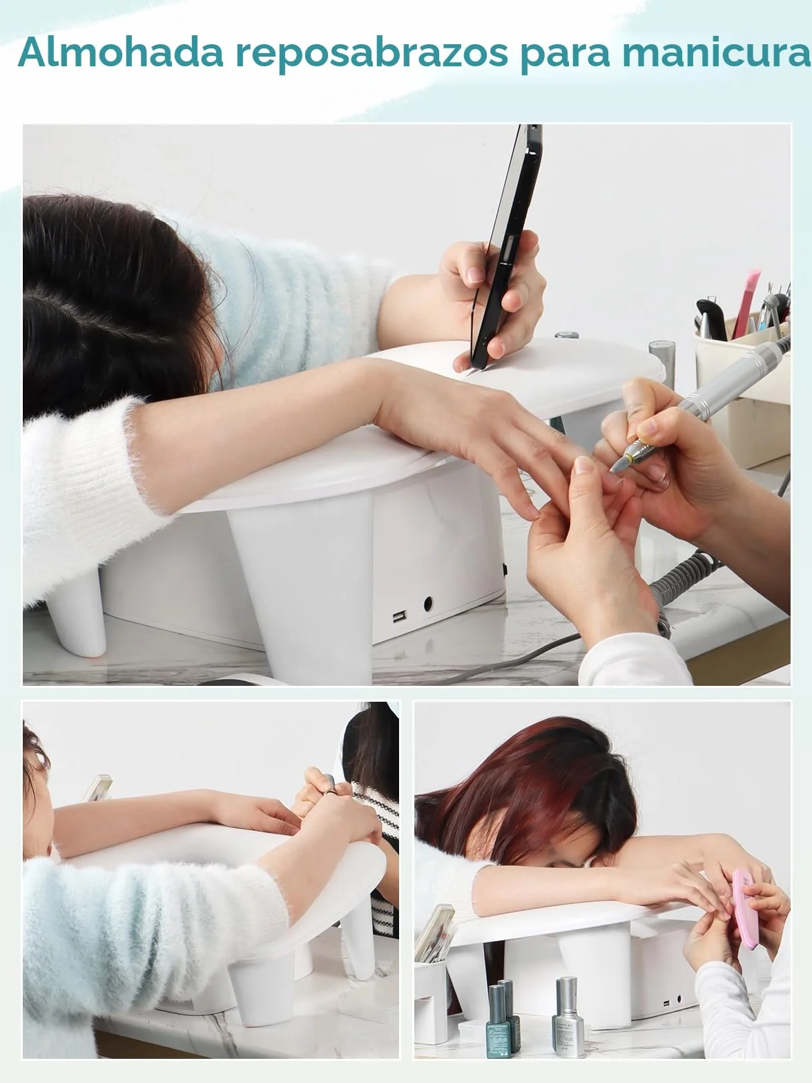 Reposabrazos de uñas para manicura: Reposabrazos para uñas soporte de piel para uñas, reposamanos de uñas, cojín de Manicura blanco, cojín Antideslizante para Salón de arte de uñas(Bianco)