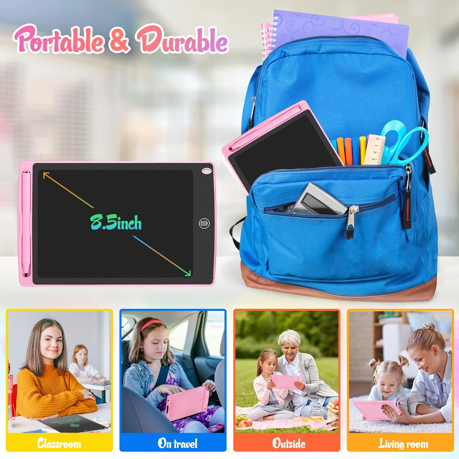 HOMESTEC Tableta Escritura LCD Color 8,5 Pulgadas Rosa Pizarra Digital