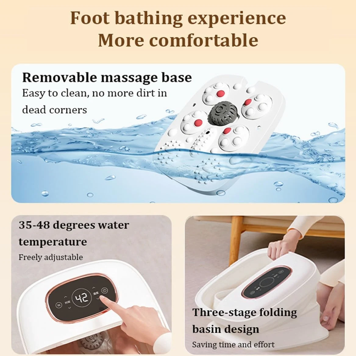 Spa para pies, Baño de pies，Masajeador de pies，Bañera Spa Masajeador Para Pies, con masaje y calefacción，con calentador y control de temperatura, para Relajar los Pies Cansados(Gray)