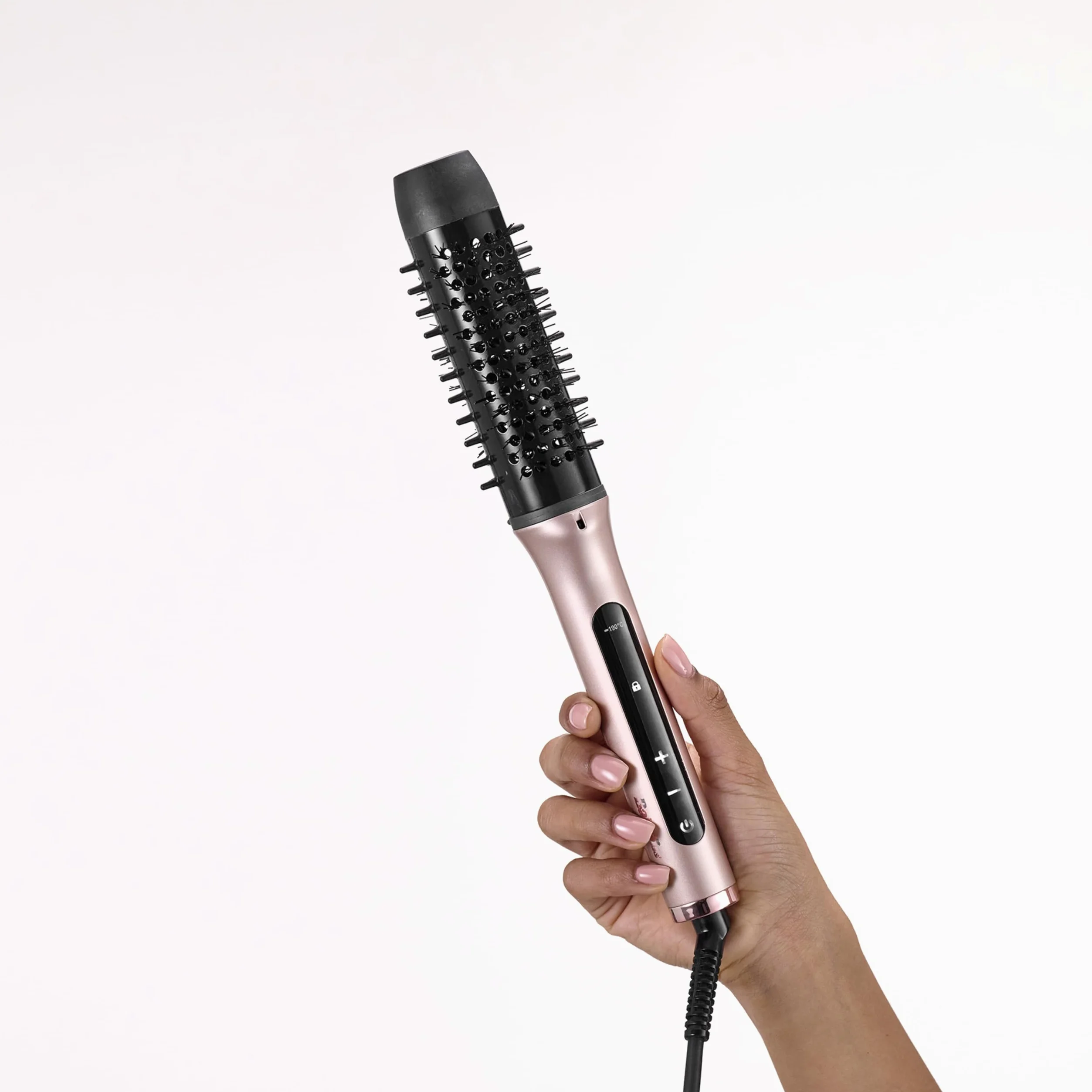 BaByliss Volume Boost Cepillo Térmico Caliente - Barril de 38mm, Cepillo Rizador Calentado, Control Iónico Antifrizz, 4 Niveles de Calor, Multivoltaje, Rosa/Negro, HSB200E