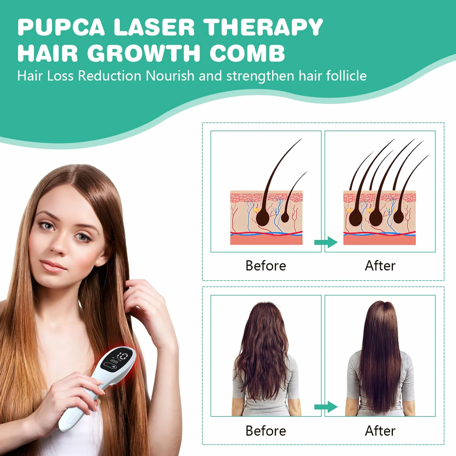 Peinado de crecimiento del cabello láser, tratamiento de crecimiento del cabello rojo y brillante para hombres y mujeres, crecimiento del cabello con masajeador eléctrico del cuero cabelludo