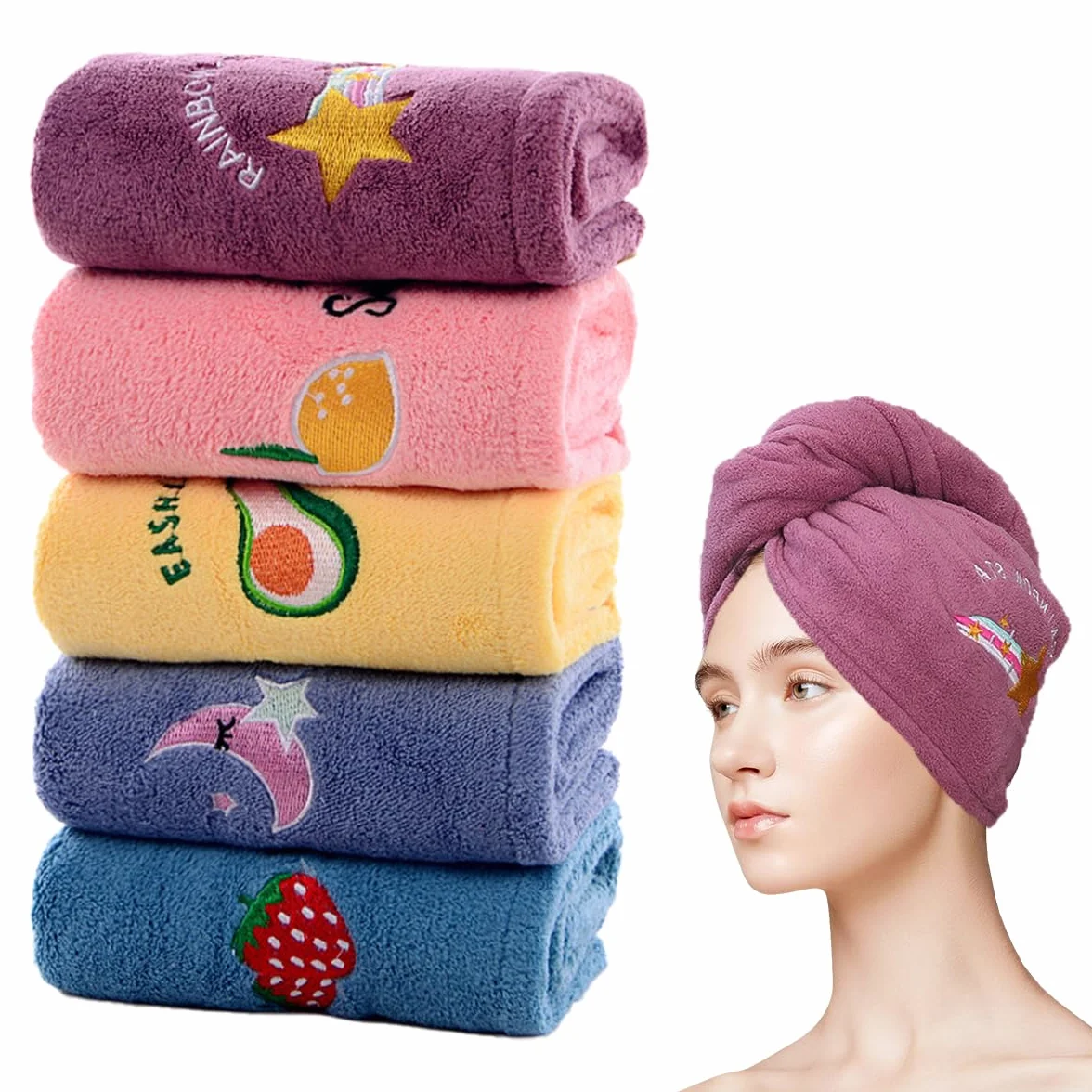 Toalla Pelo con Botones Turbante Superabsorbente Mujeres Secar Cabello Felpa Coral