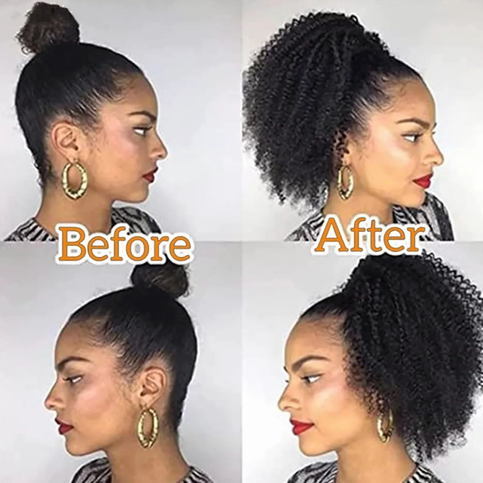 Piezas de Pelo de Moño Para mujer 1 paquete de extensión de cola de caballo con cordón ondulado rizado, horquilla brasileña, peluca de cola de caballo, moño de cola de caballo con cordón negro Natural