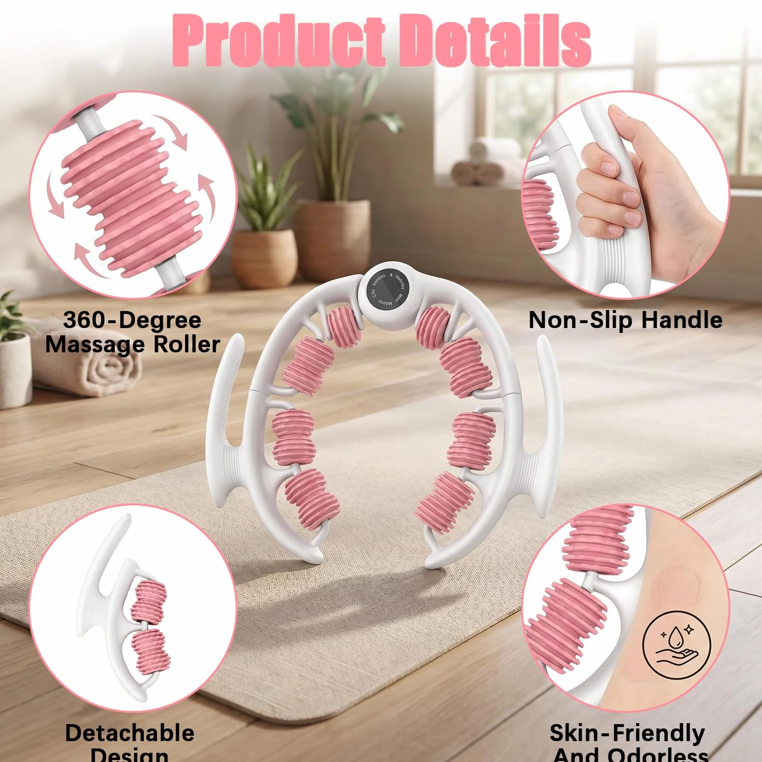 Rodillo Masajeador Anticelulitis Piernas 360° con Mango Rodillo de Fascia 14 Ruedas