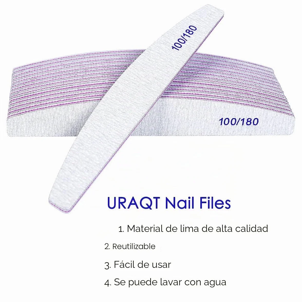 Lima de uñas profesional 100/180 grano lavable 16 unidades doble cara para salón