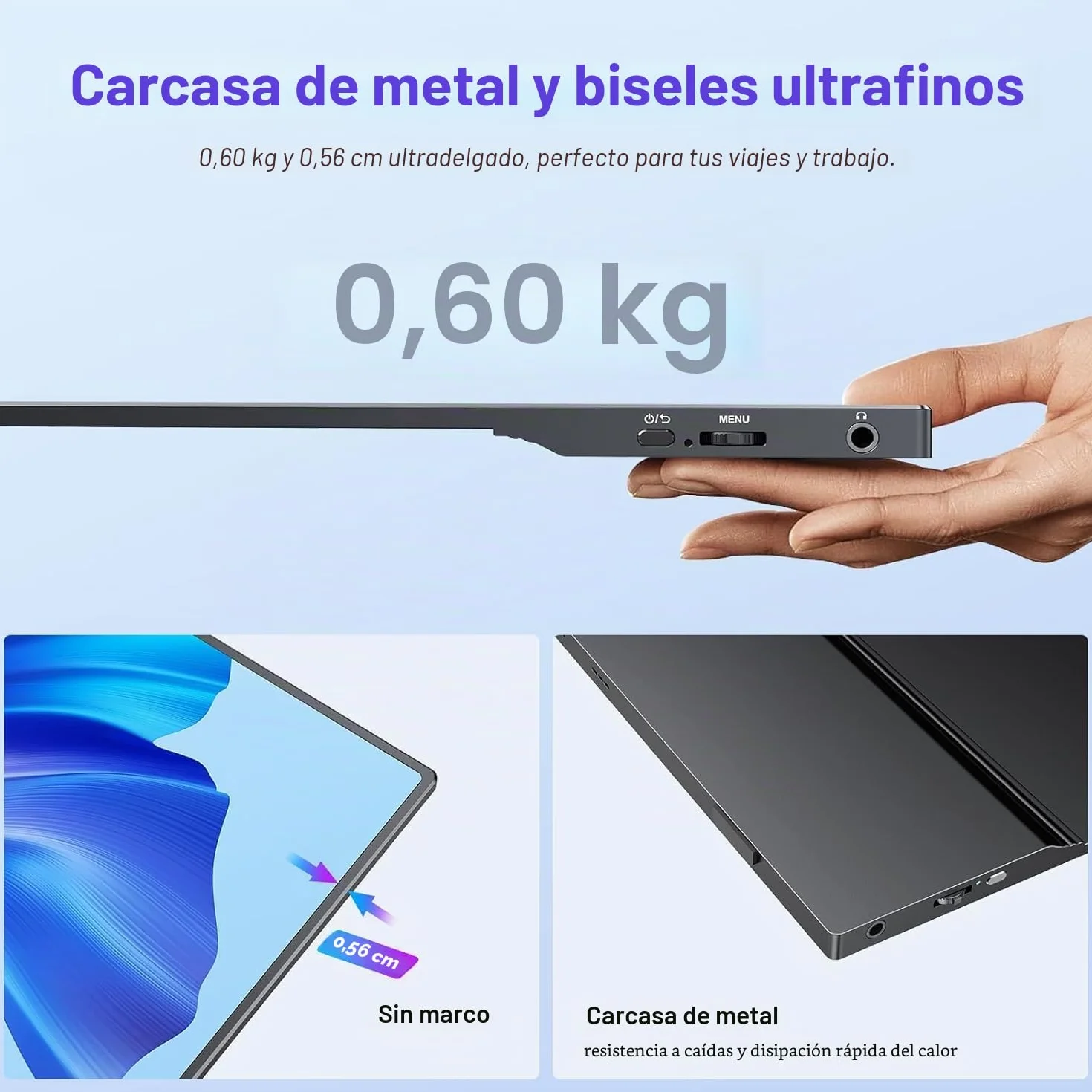 Monitor Portátil 15.6 Pulgadas IPS 1080P FHD con Mini HDMI USB-C para Portátil PS5 Xbox