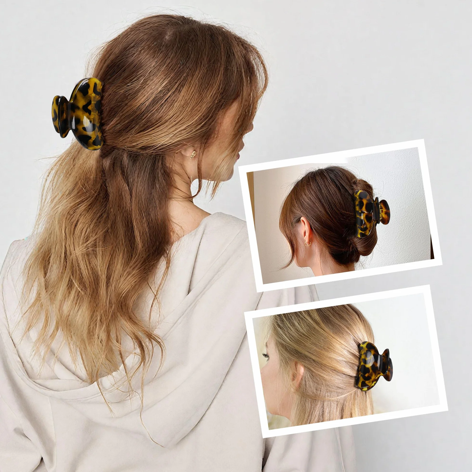 Pinzas para el pelo de plástico negro con estampado de leopardo 7 cm x 4 cm Juego de 3