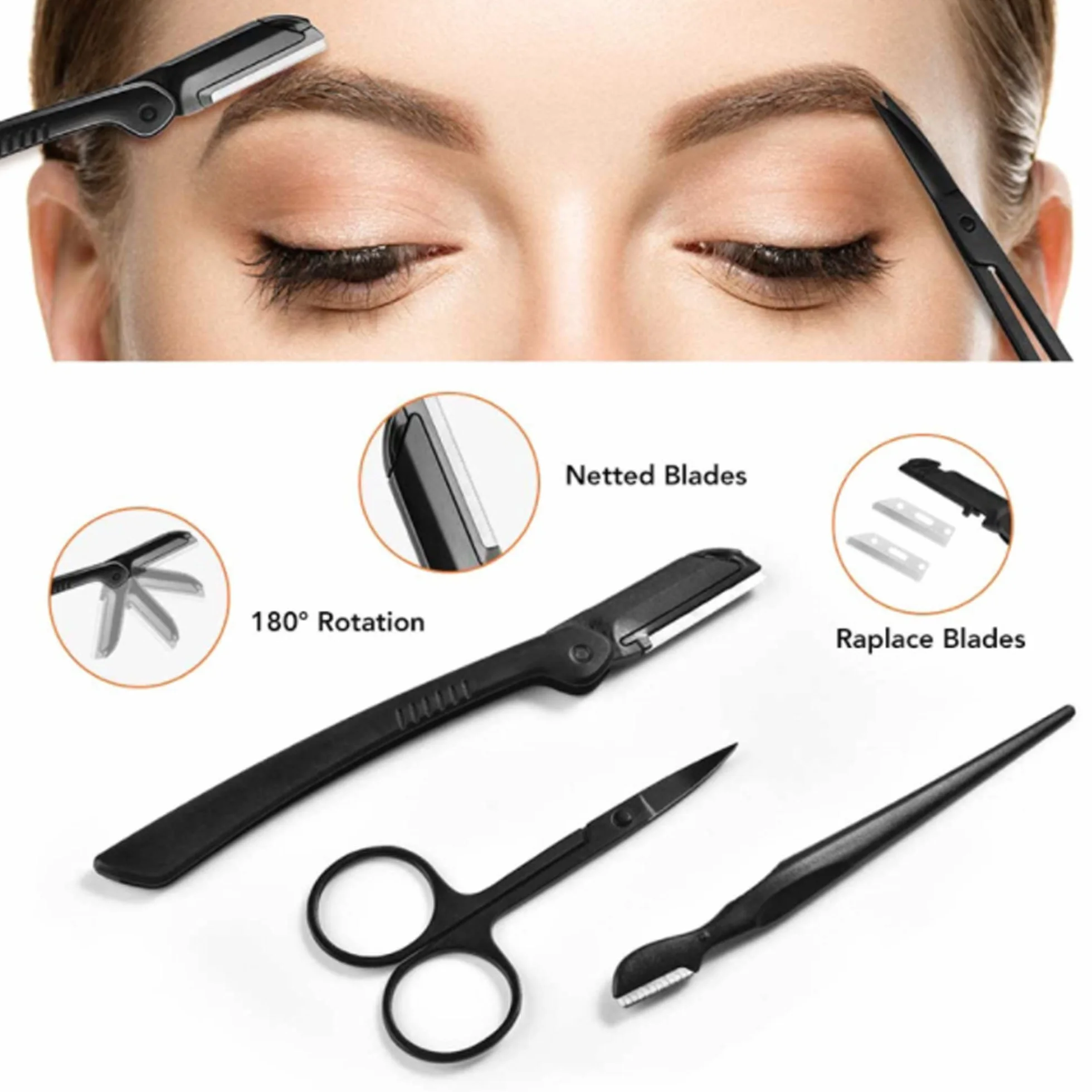 Juego de 6 Piezas Recortar Cejas Pinzas Tijeras Maquinilla Afeitar Cepillo Acero Inoxidable