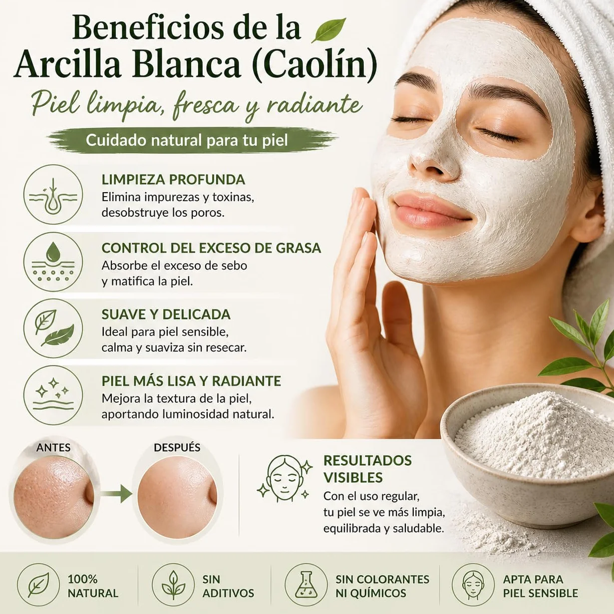 Arcilla Blanca Caolín 100% Natural de Portugal (250g) – Polvo Cosmético para Cuidado de la Piel