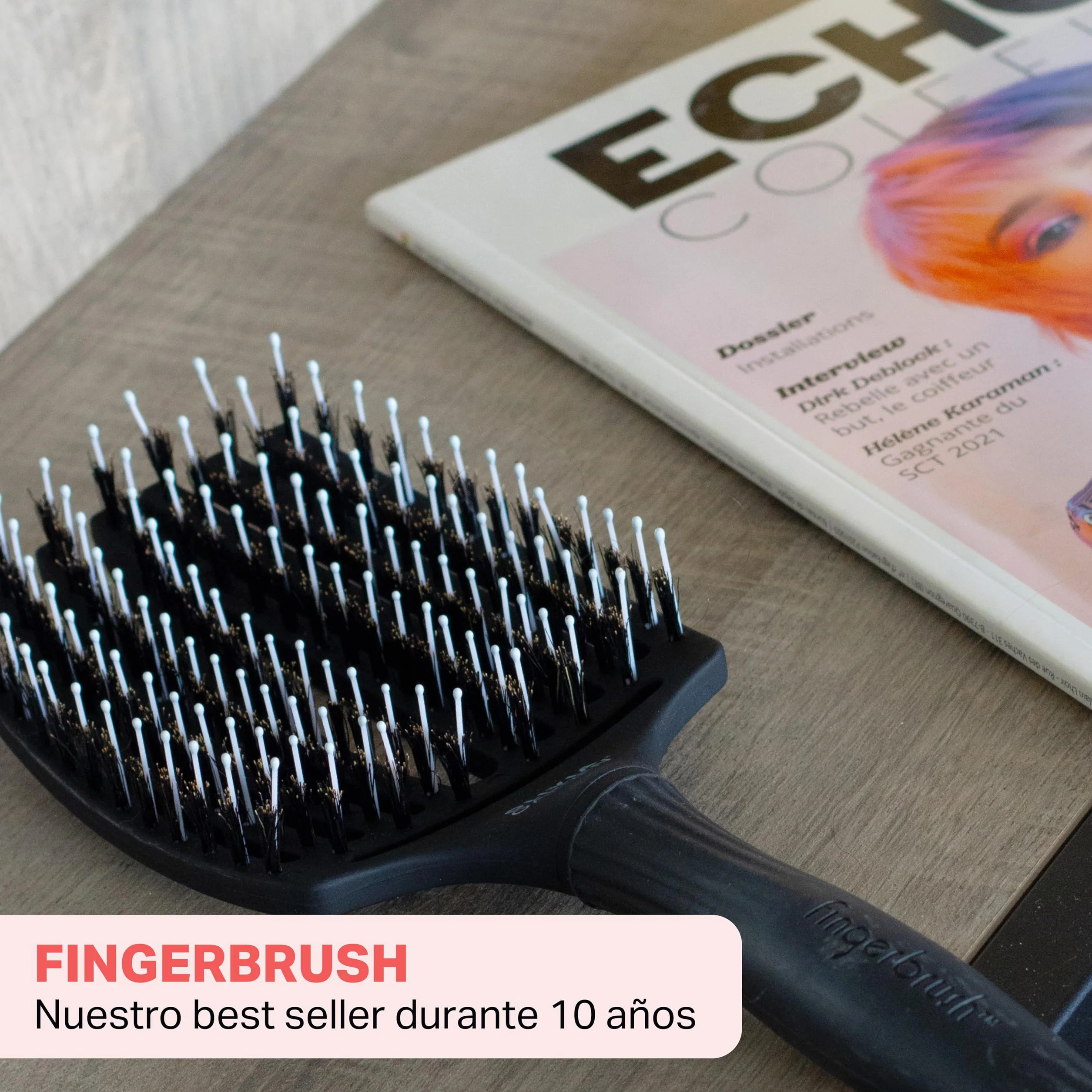 Olivia Garden Fingerbrush Combo Large Cepillo Pelo Largo Antitirones Cerdas Jabalí Nylon Brillo Natural Negro