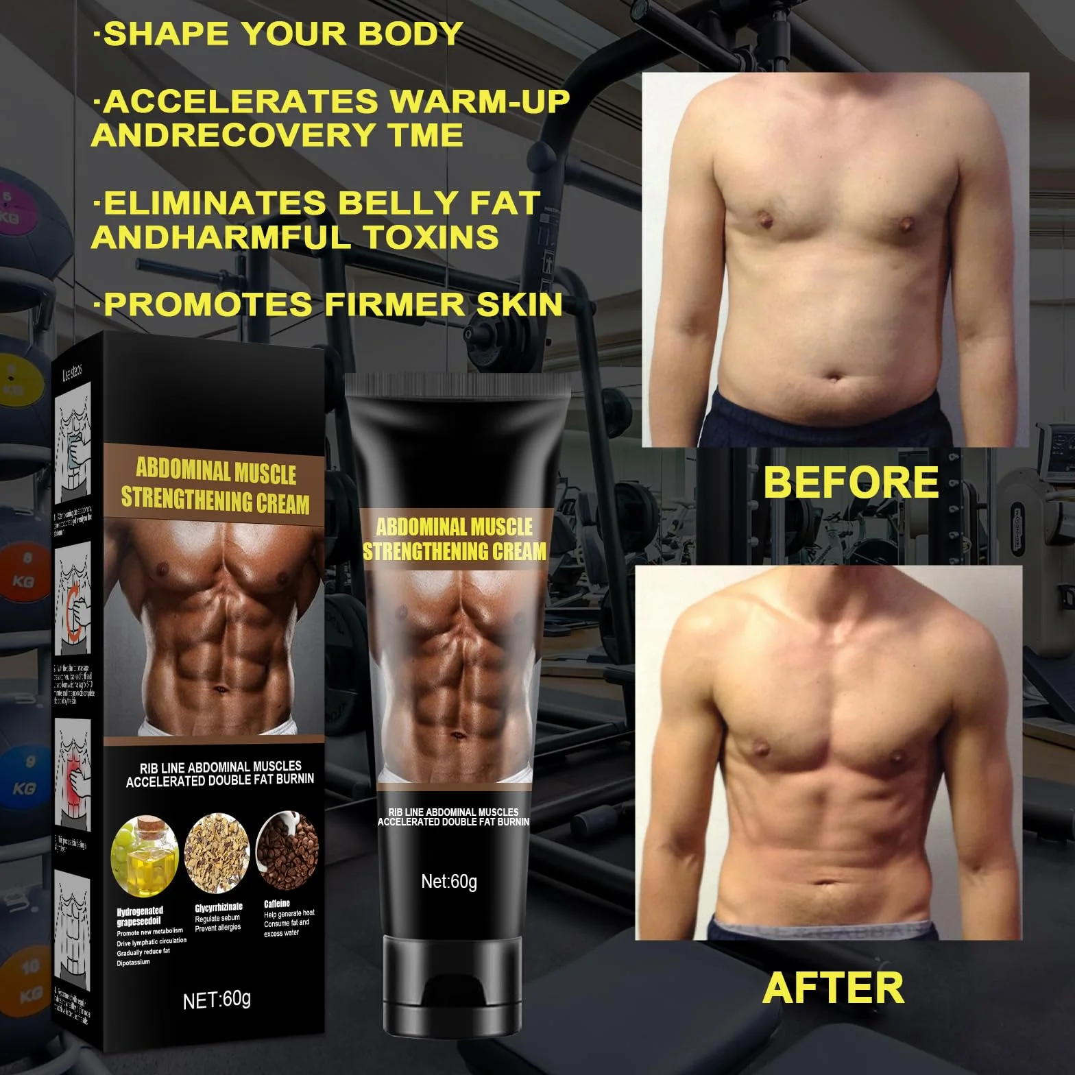Crema Caliente Reductora Quemagrasas Abdominales Cintura Glúteos 60g