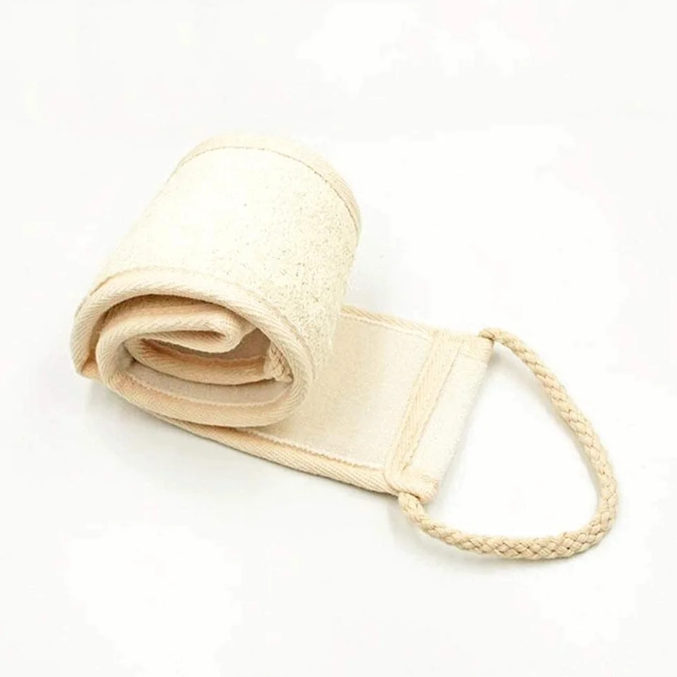 AKAZI Toalla Exfoliante, Esponja Vegetal para Fregar la Espalda con Mango para Ducha y baño, Exfoliante Largo, Cepillo de Doble Cara para Hombres y Mujeres, Guantes exfoliantes