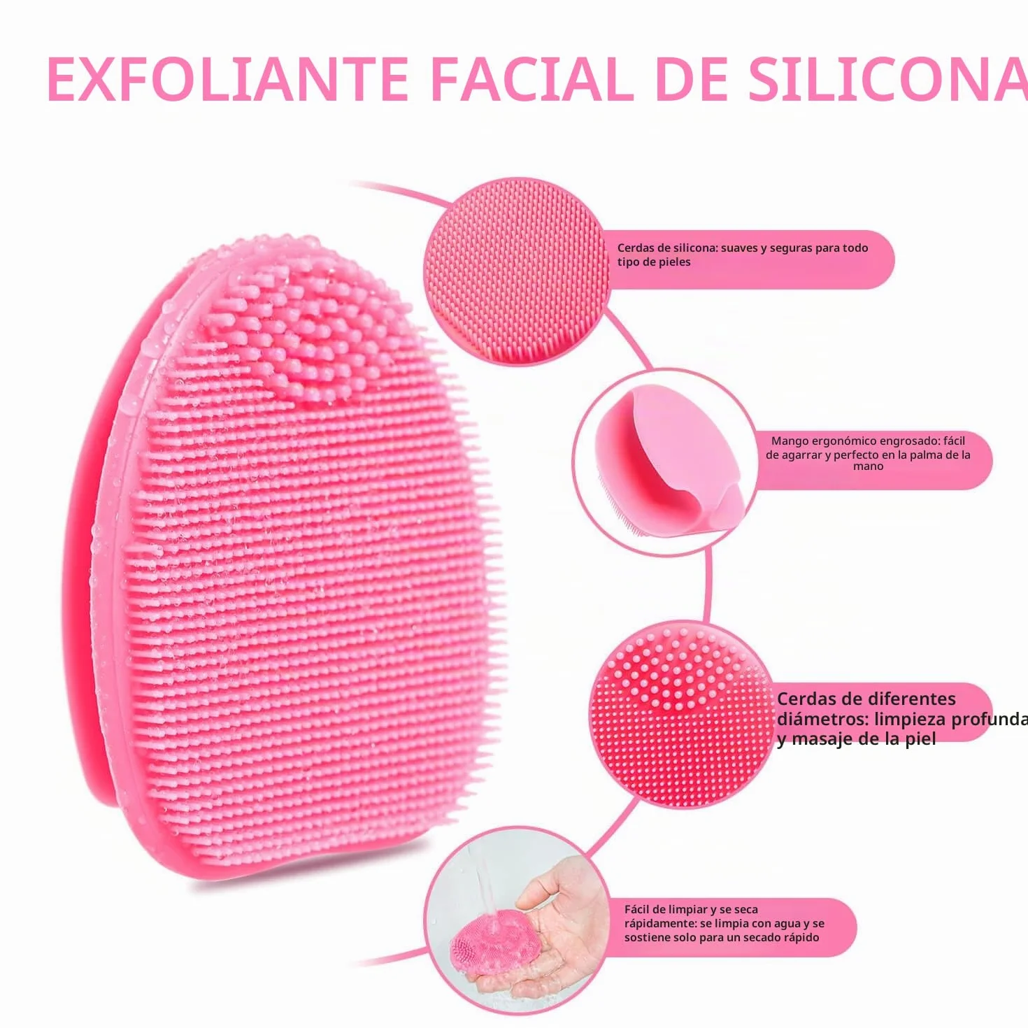 Limpiador facial de silicona, cepillo exfoliante manual (3rd-rosa+púrpura)