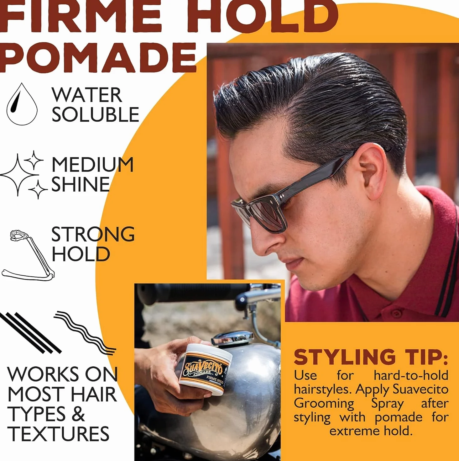 Suavecito Firme Strong Hold Pomade, Pomada de Fijación, Cera a Base de Agua, 4oz 113g x 2