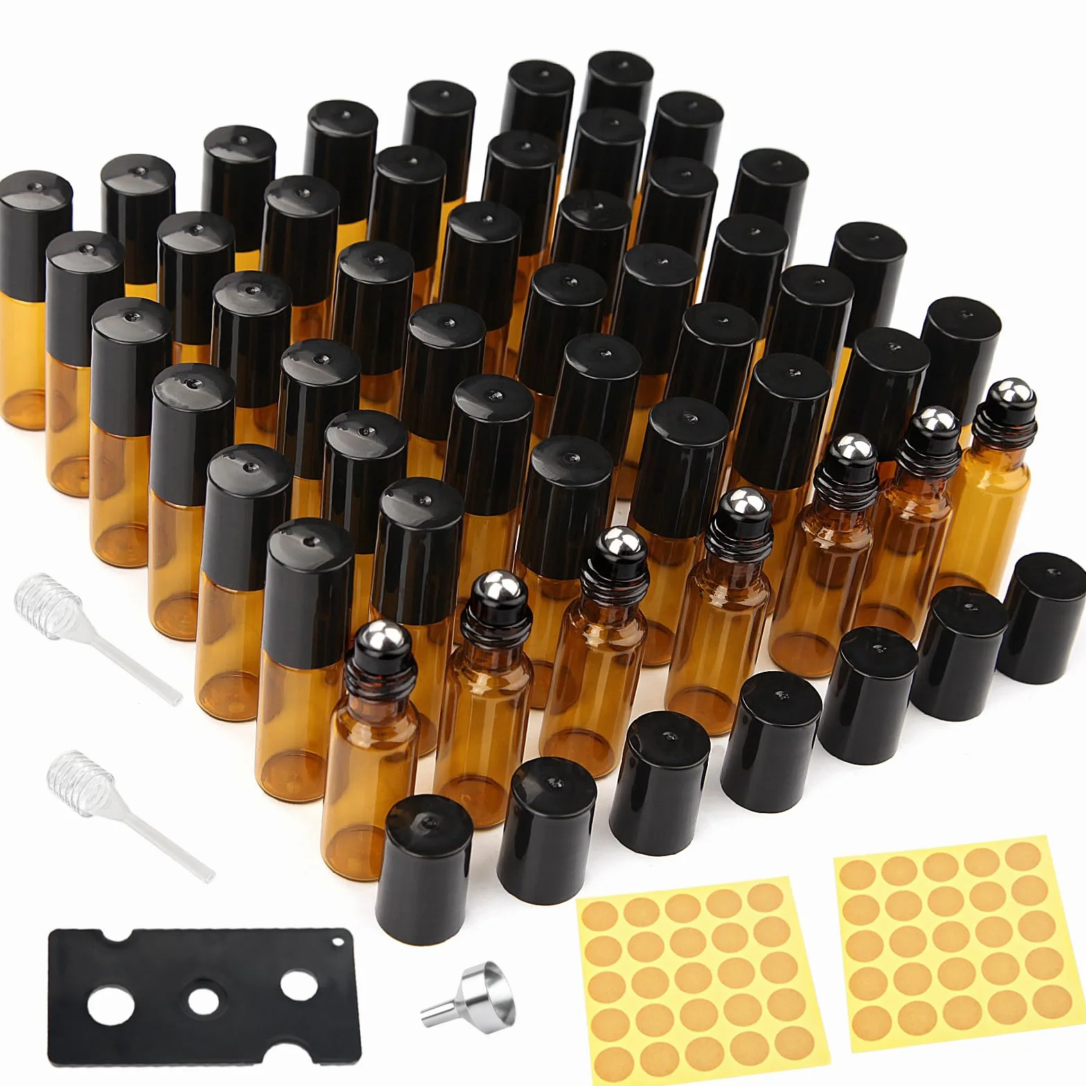 DKBT Roll On Aceites Esenciales 5ml 48pcs Botellas Rollon Cristal Rellenable Perfume con Bola de Acero Inoxidable para Masaje Aromaterapia