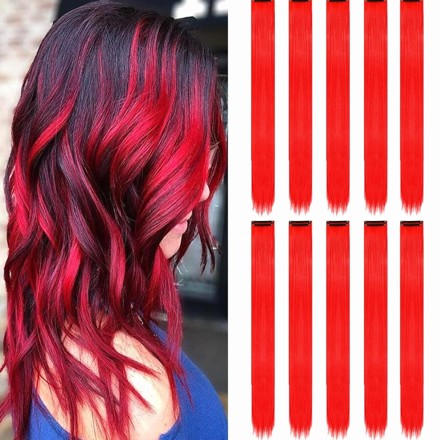 Extensiones De Clip De Pelo Natural rojo Mechas Pelos Fiesta Resaltar Rayas De Colores Regalo De Cosplay