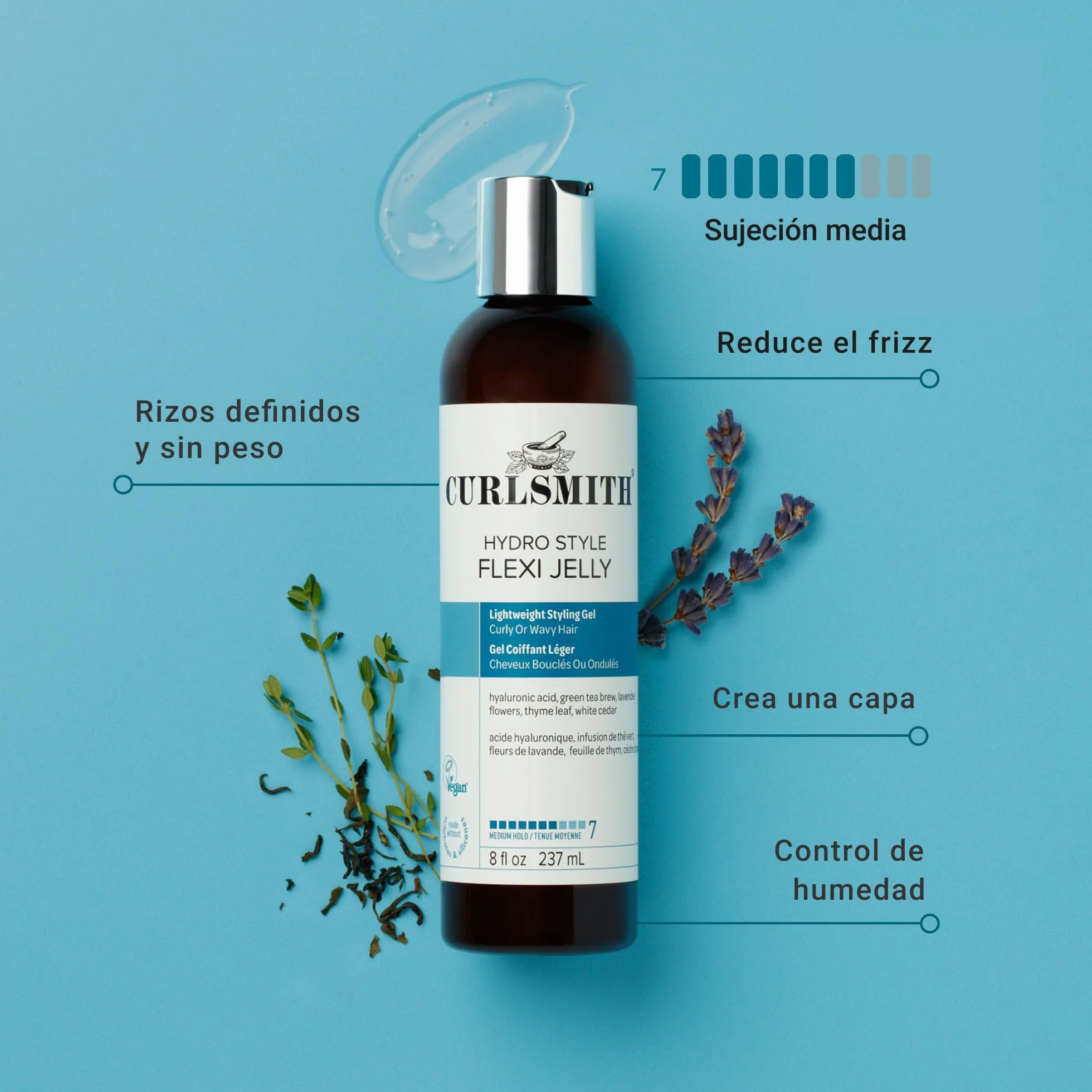 Curlsmith Hydro Style Flexi Jelly Gelatina definidora de rizos fijación media vegano 2 oz