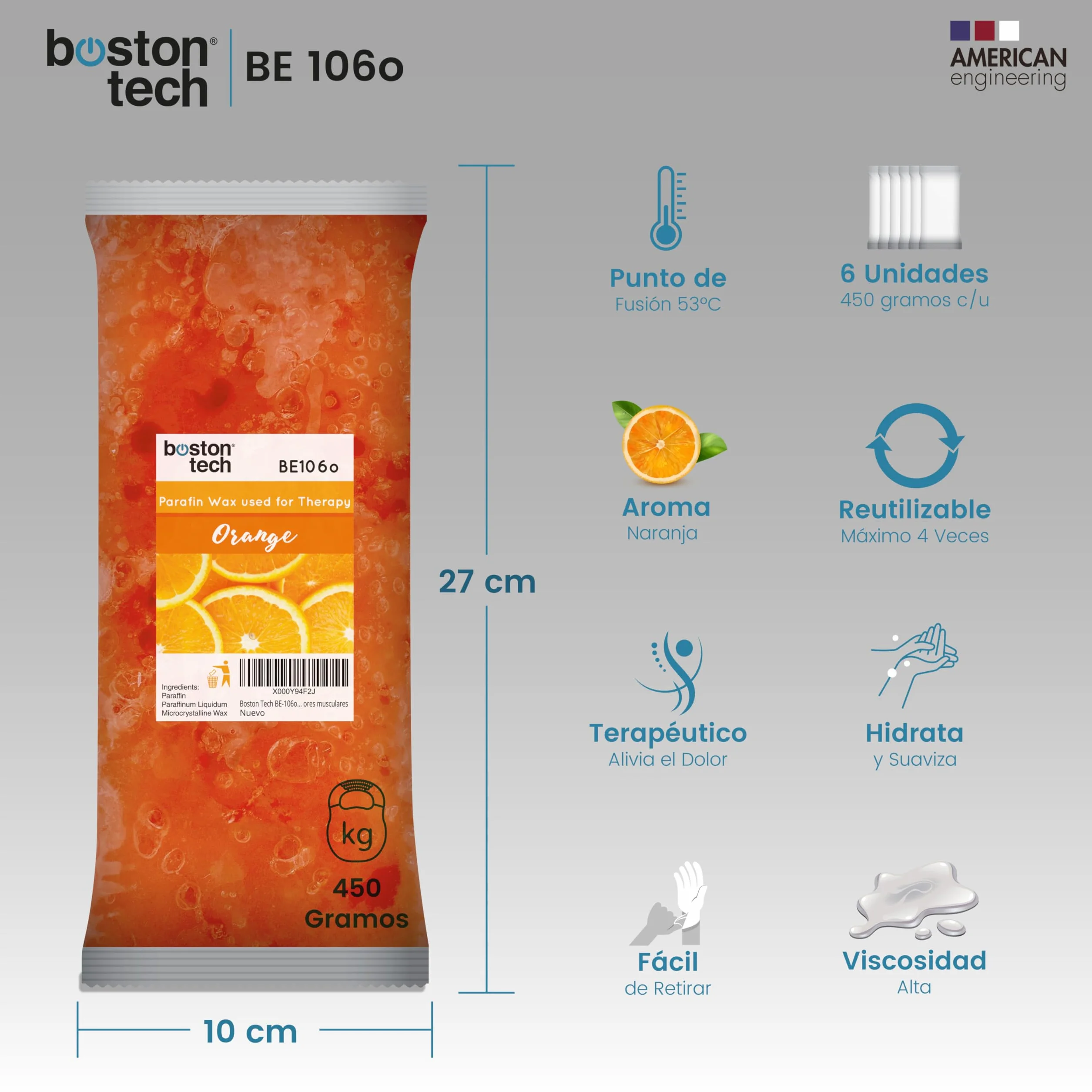 Boston Tech Parafina para Manos y Pies 6 Bloques x 450 gr Antioxidante Hidrata Nutre