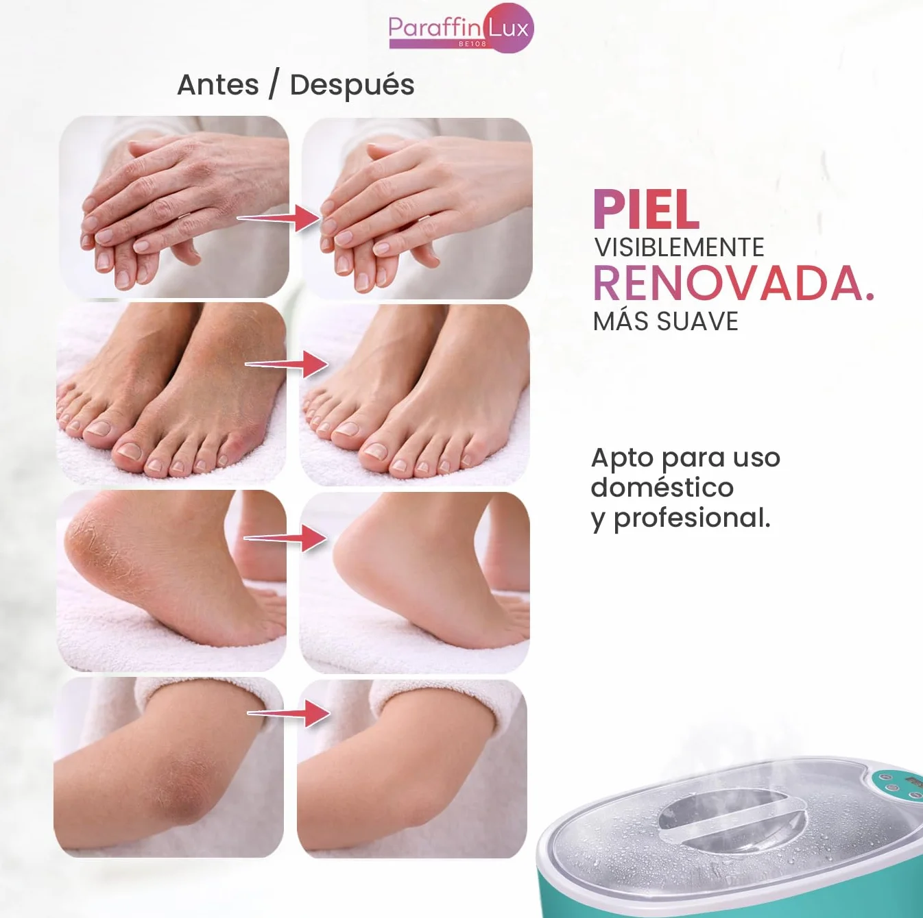 Baño de Parafina para Manos y Pies Boston Tech 5L + 2 Bloques de Cera 900g Accesorios Premium