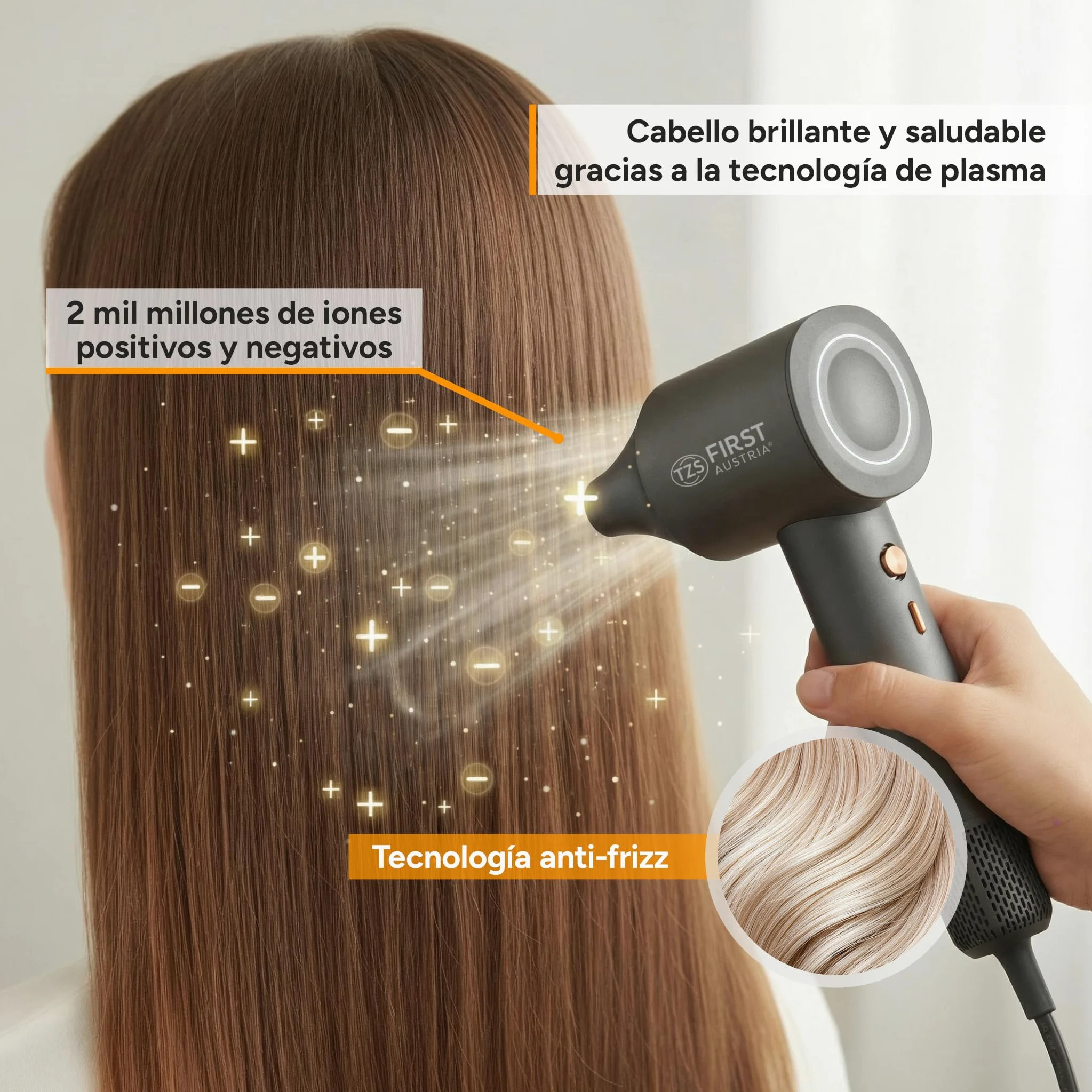 TZS First Austria - Secador de Pelo Iónico Duo Sensor - 1100W - 110.000 RPM - Tecnología de Plasma - Motor Brushless - 5 Modos - Boquilla Magnética - Ligero y Compacto