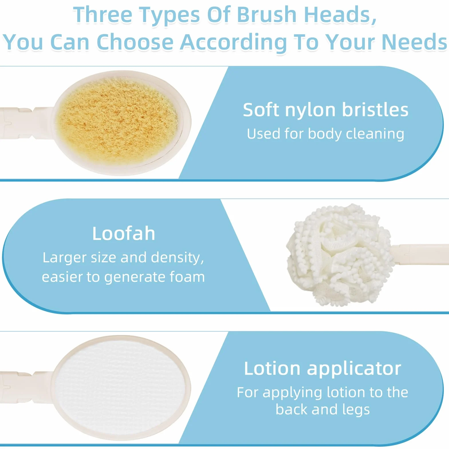 Esponja Ducha Mango Largo, Cepillo Espalda Aplicador Crema para Mujeres Hombres (Blanco)