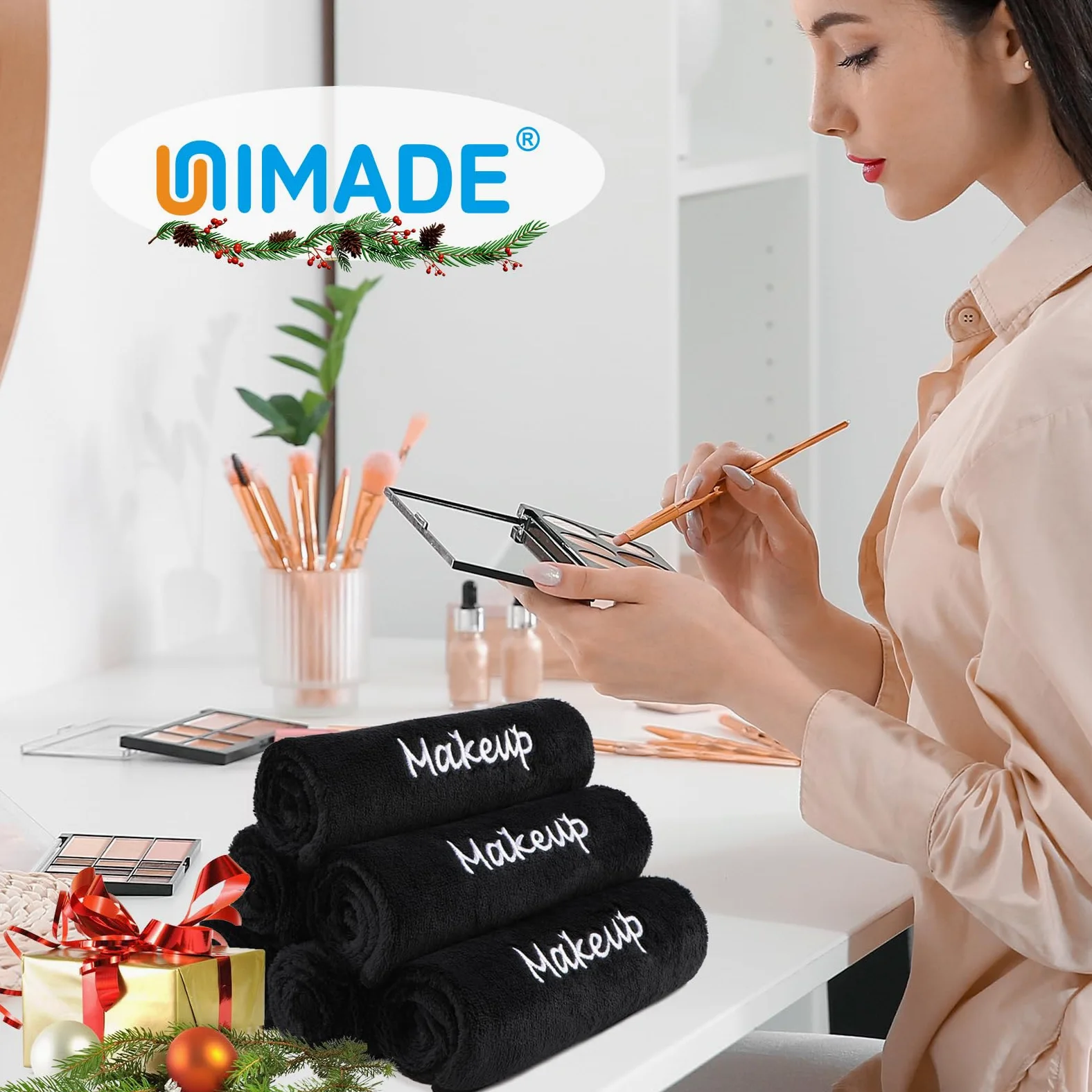 UNIMADE Paños desmaquillantes, paquete de 24 paños faciales negros, toallas faciales de microfibra de forro polar coral suave para cara, manos y baño (13 x 13 pulgadas)