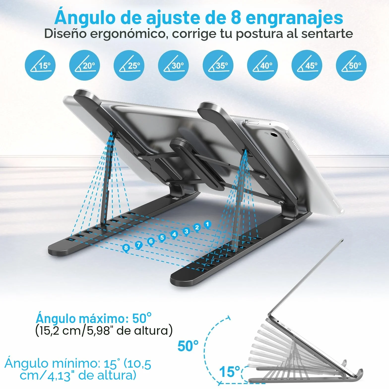 Soporte Portátil Ajustable 8 Ángulos, Laptop Stand Plástico ABS Silicona Antideslizante para Portátiles Tableta Teléfono 10-15.6"