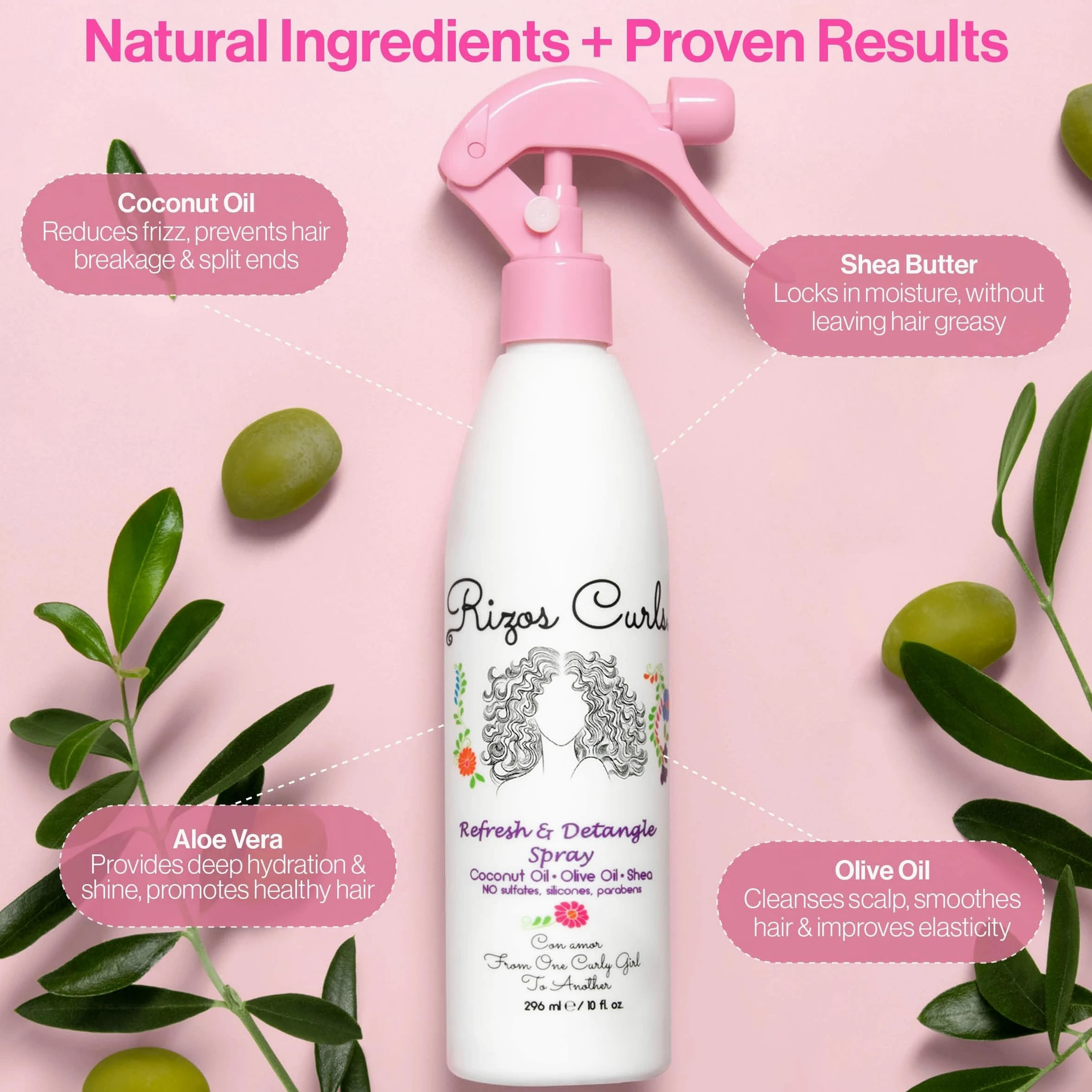 Rizos Curls Refresh & Desenredar Spray para hidratar el cabello rizado, silicona y sin parabenos, 296 ml