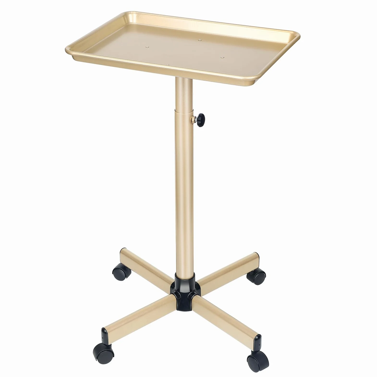 Bandeja de salón con Ruedas, Carrito de salón Dorado champán con Altura Ajustable, Bandeja de Estilista, Bandeja de Tatuaje de Metal Premium, Adecuada para SPA y Bandeja Dental