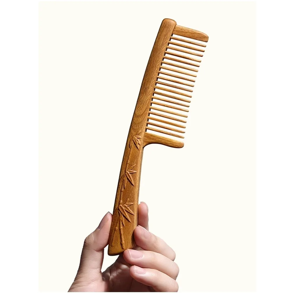 Peine Para Peinar Peine for el cabello tallado en madera maciza, peine for el cabello rizado, peine for peinar, adecuado for cabello largo, cabello rizado, cabello mojado, etc. Peine Para El Cabello(A