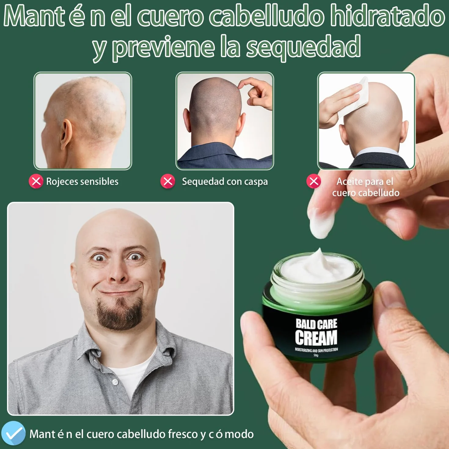 Crema Para La Calvicie Hidratante Calmante Cuero Cabelludo Efecto Antibrillo Matizante Cuidado Diario Hombres Pack de 2