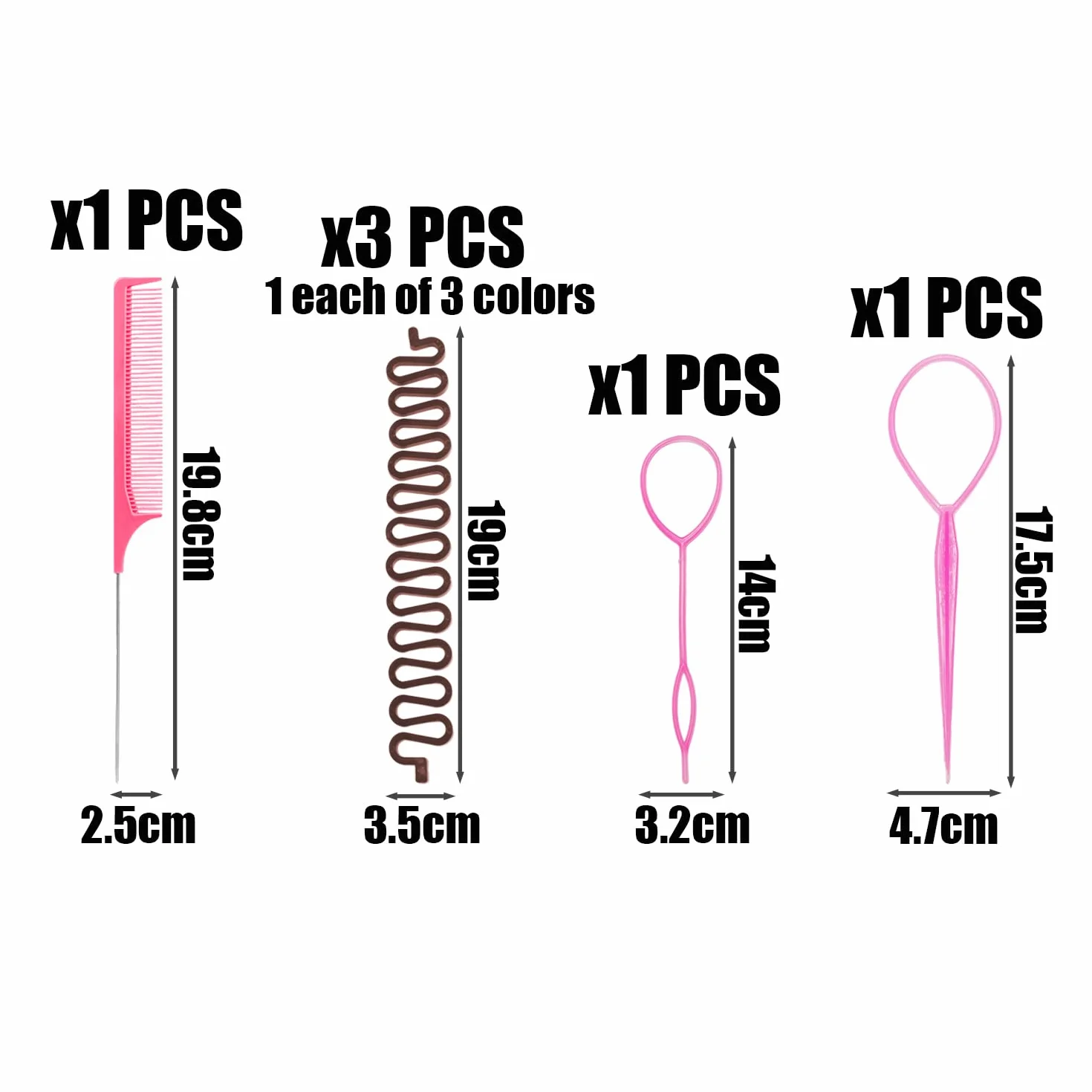 Juego de Herramientas para Trenzar el Cabello, 3 Trenzadores en Espiga, Peine y 2 Extractores