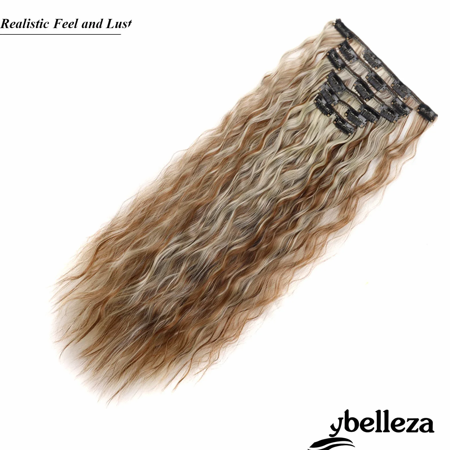 Extensiones de Pelo Rizado 50cm 6 Piezas 16 Clips Sintético Marrón y Rubio
