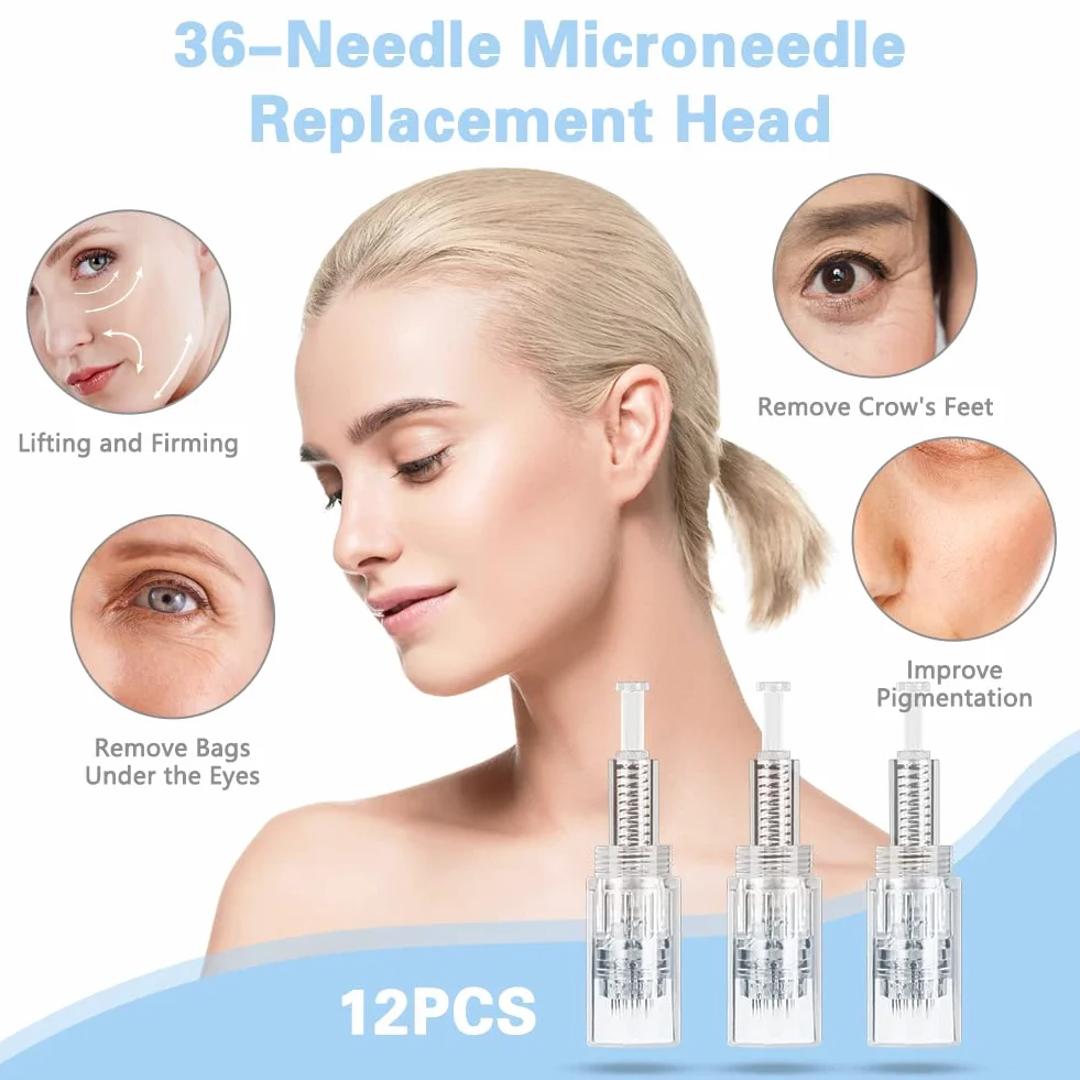 LOPHE Agujas Dermapen 36 Puntas, 12pcs Microneedling Pen Replacement Needles, Derma Pen Cartridges (Rosca)